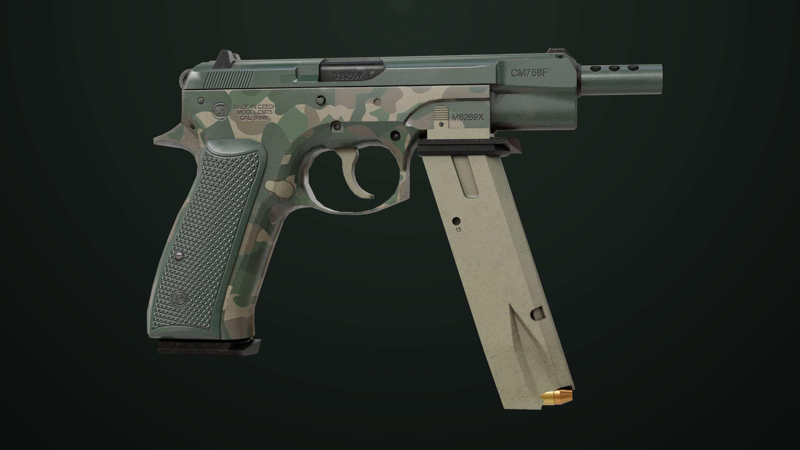 Pistol 09 Military Green Generic All PBR UE Textures Low-poly 3D model_3