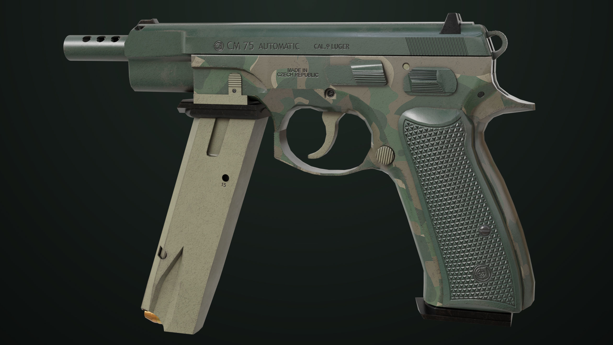 Pistol 09 Military Green Generic All PBR UE Textures Low-poly 3D model_1