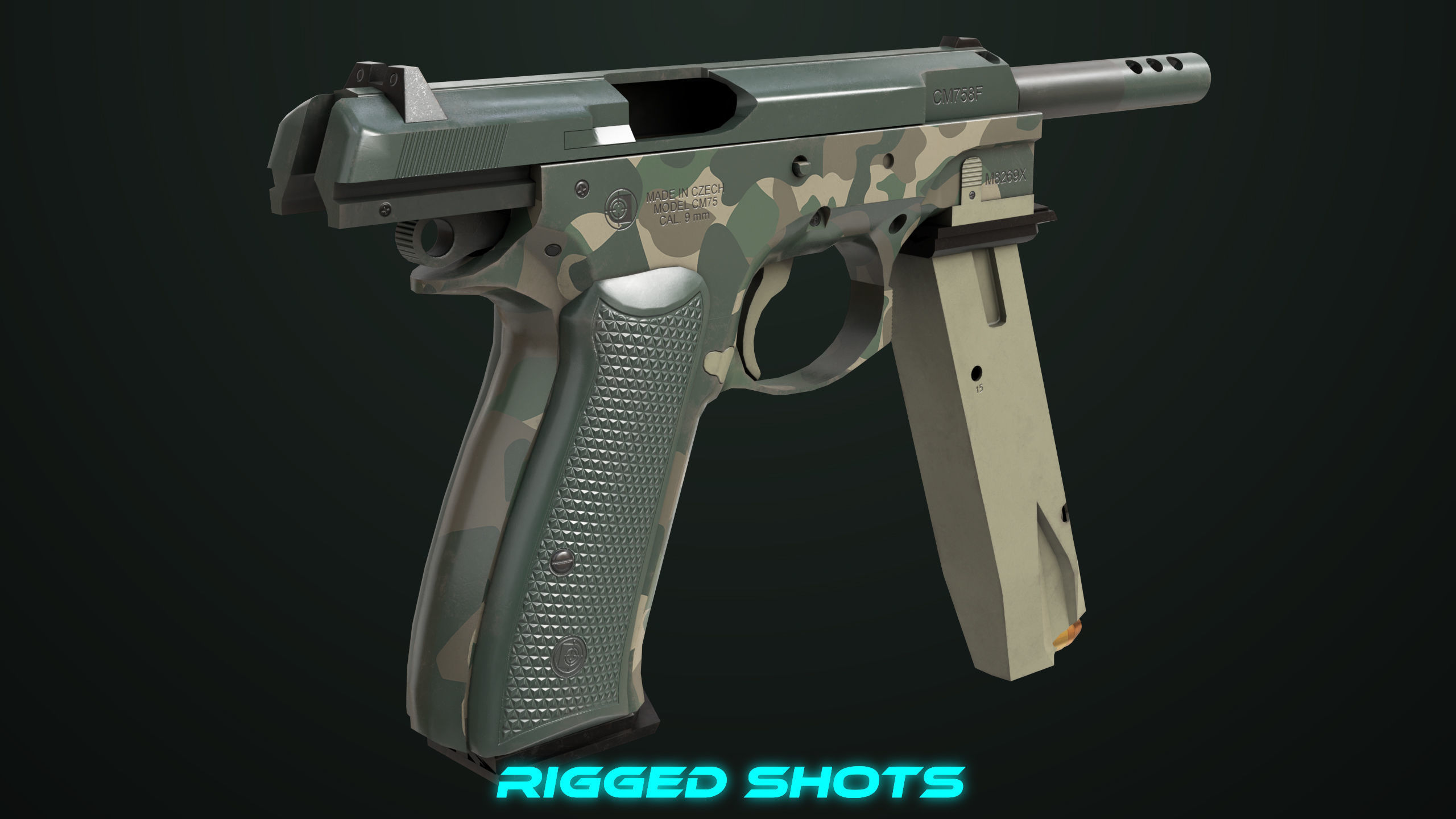Pistol 09 Military Green Generic All PBR UE Textures Low-poly 3D model_12