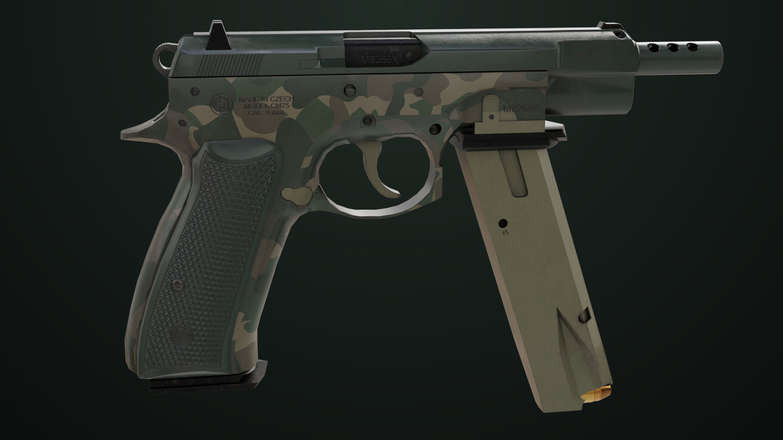 Pistol 09 Military Green Generic All PBR UE Textures Low-poly 3D model_31