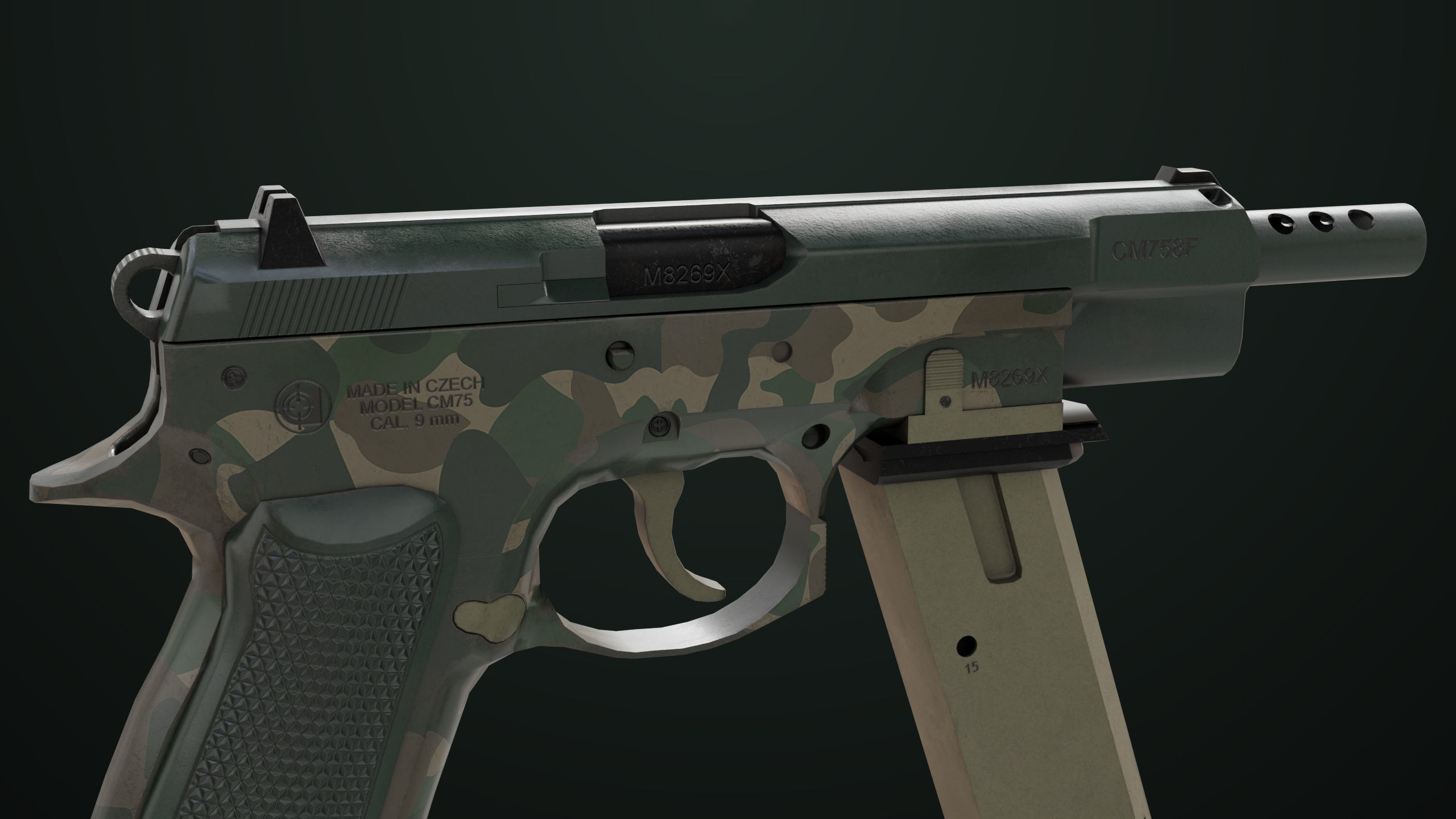 Pistol 09 Military Green Generic All PBR UE Textures Low-poly 3D model_35