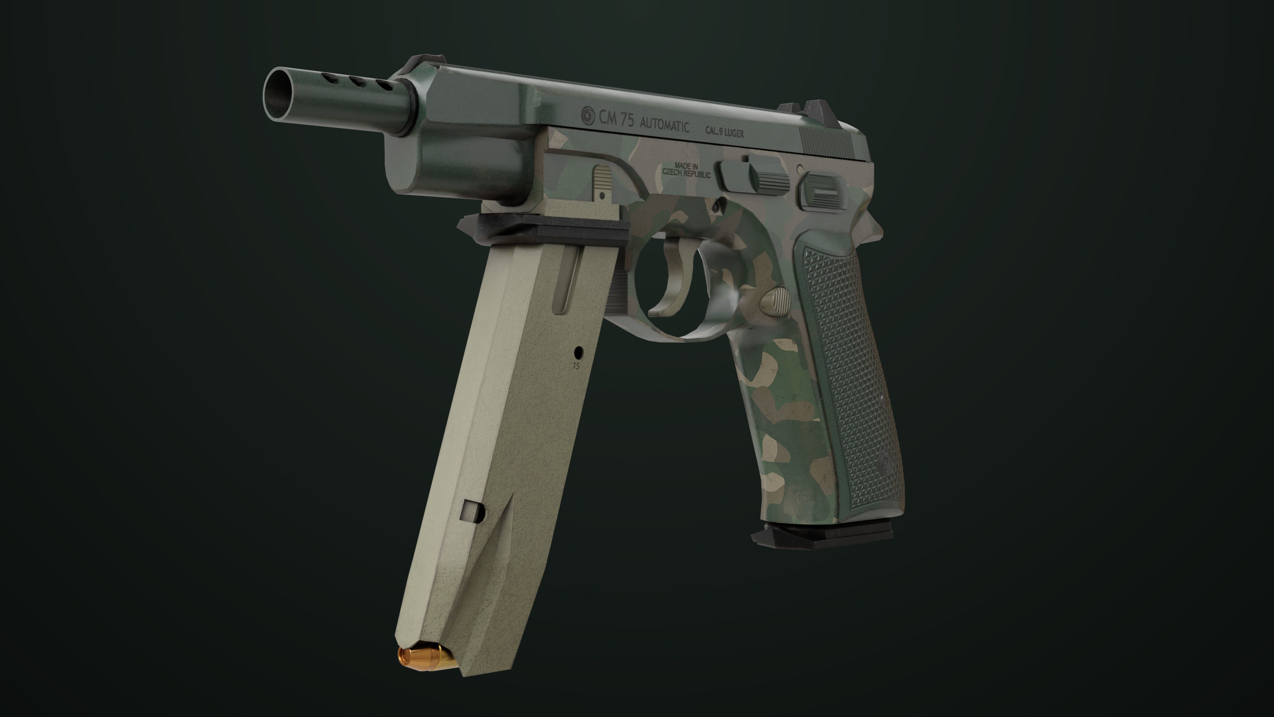 Pistol 09 Military Green Generic All PBR UE Textures Low-poly 3D model_2