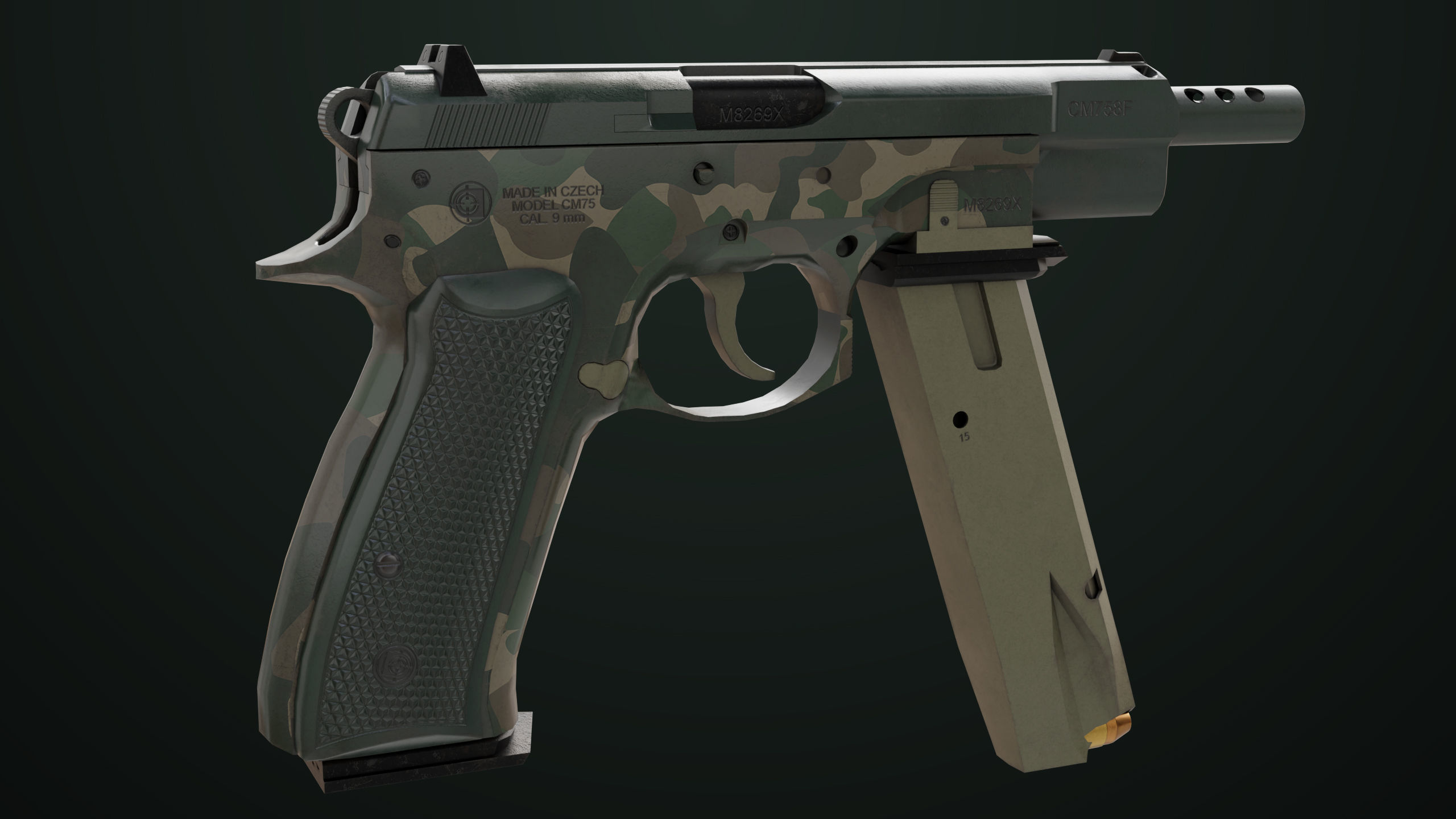 Pistol 09 Military Green Generic All PBR UE Textures Low-poly 3D model_34