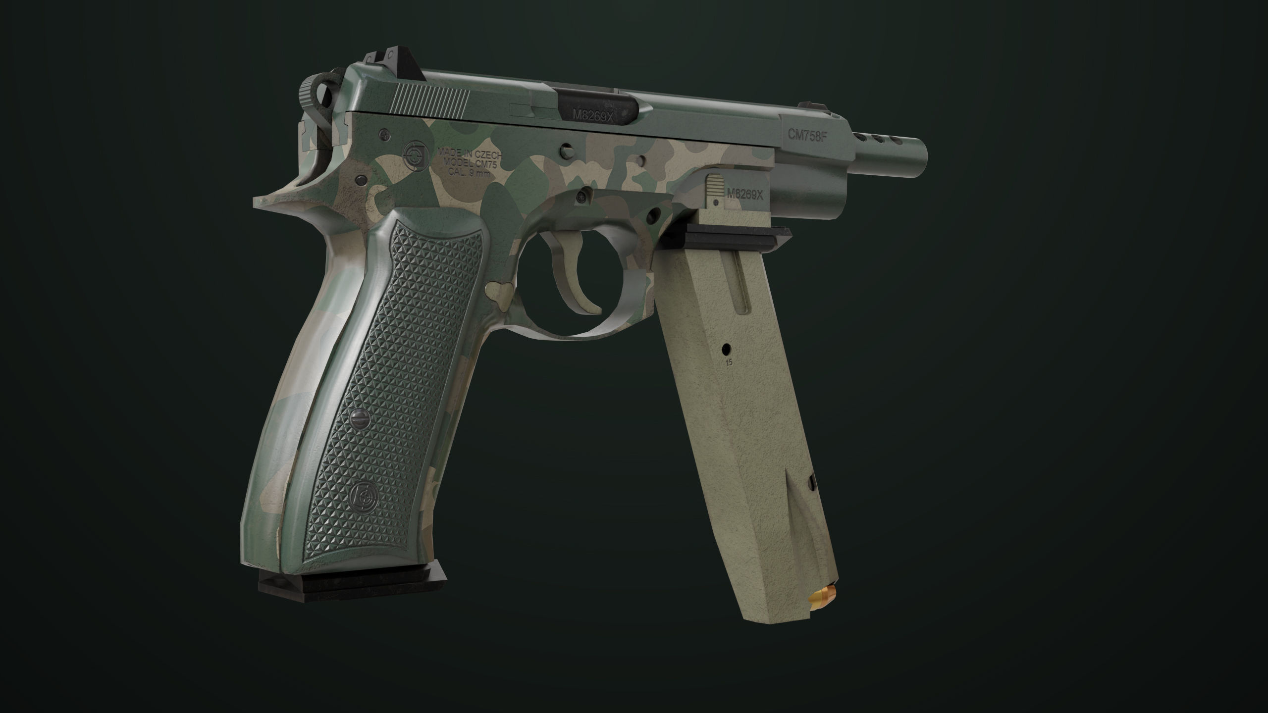Pistol 09 Military Green Generic All PBR UE Textures Low-poly 3D model_9