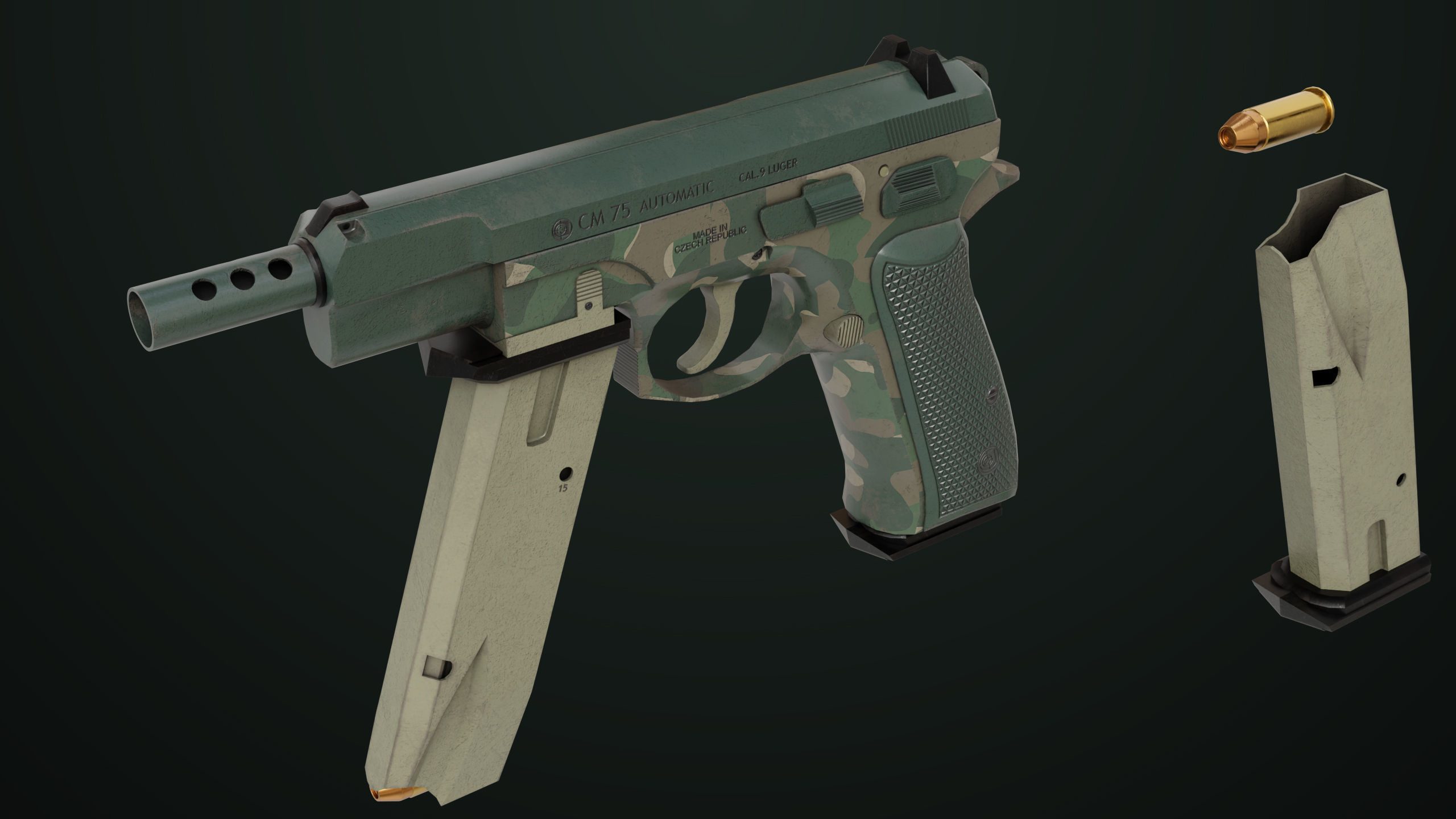 Pistol 09 Military Green Generic All PBR UE Textures Low-poly 3D model_43