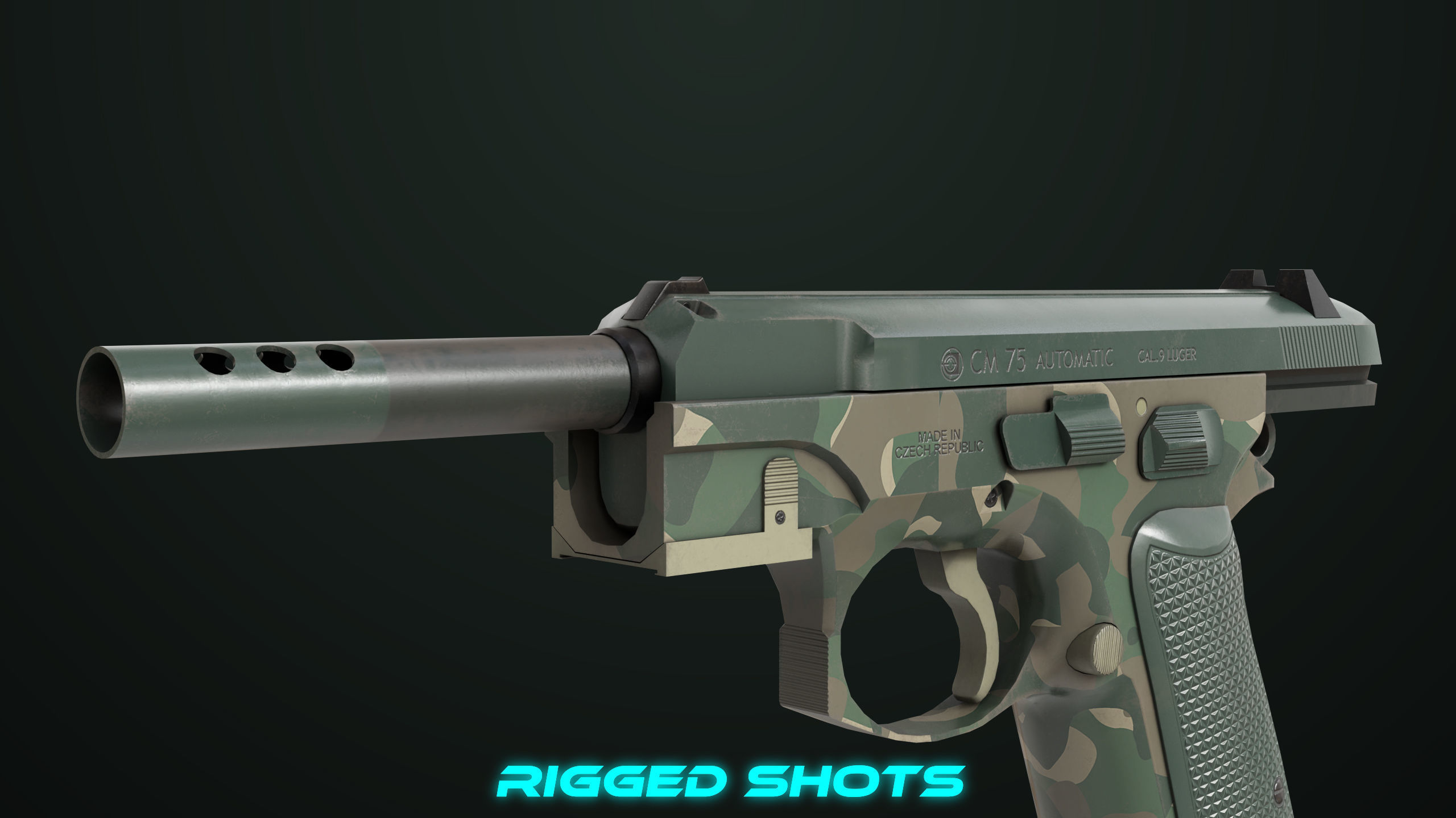 Pistol 09 Military Green Generic All PBR UE Textures Low-poly 3D model_20