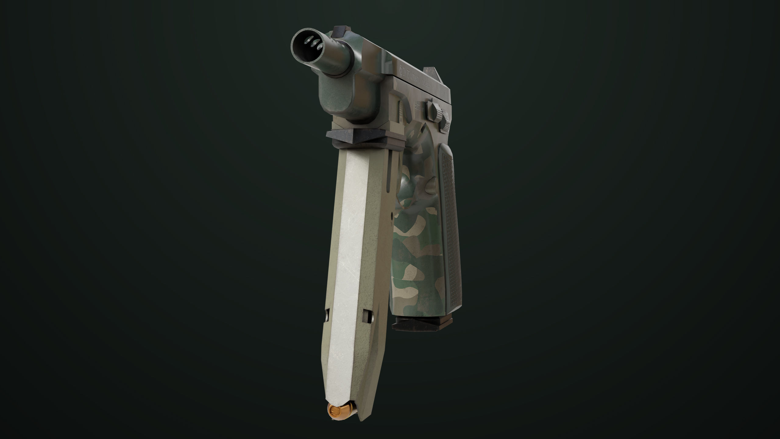 Pistol 09 Military Green Generic All PBR UE Textures Low-poly 3D model_7