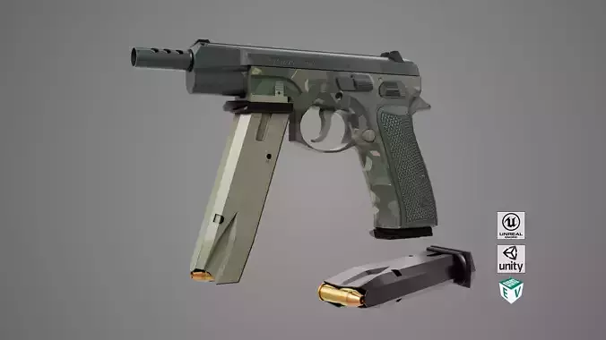 Pistol 09 Military Green Generic All PBR UE Textures