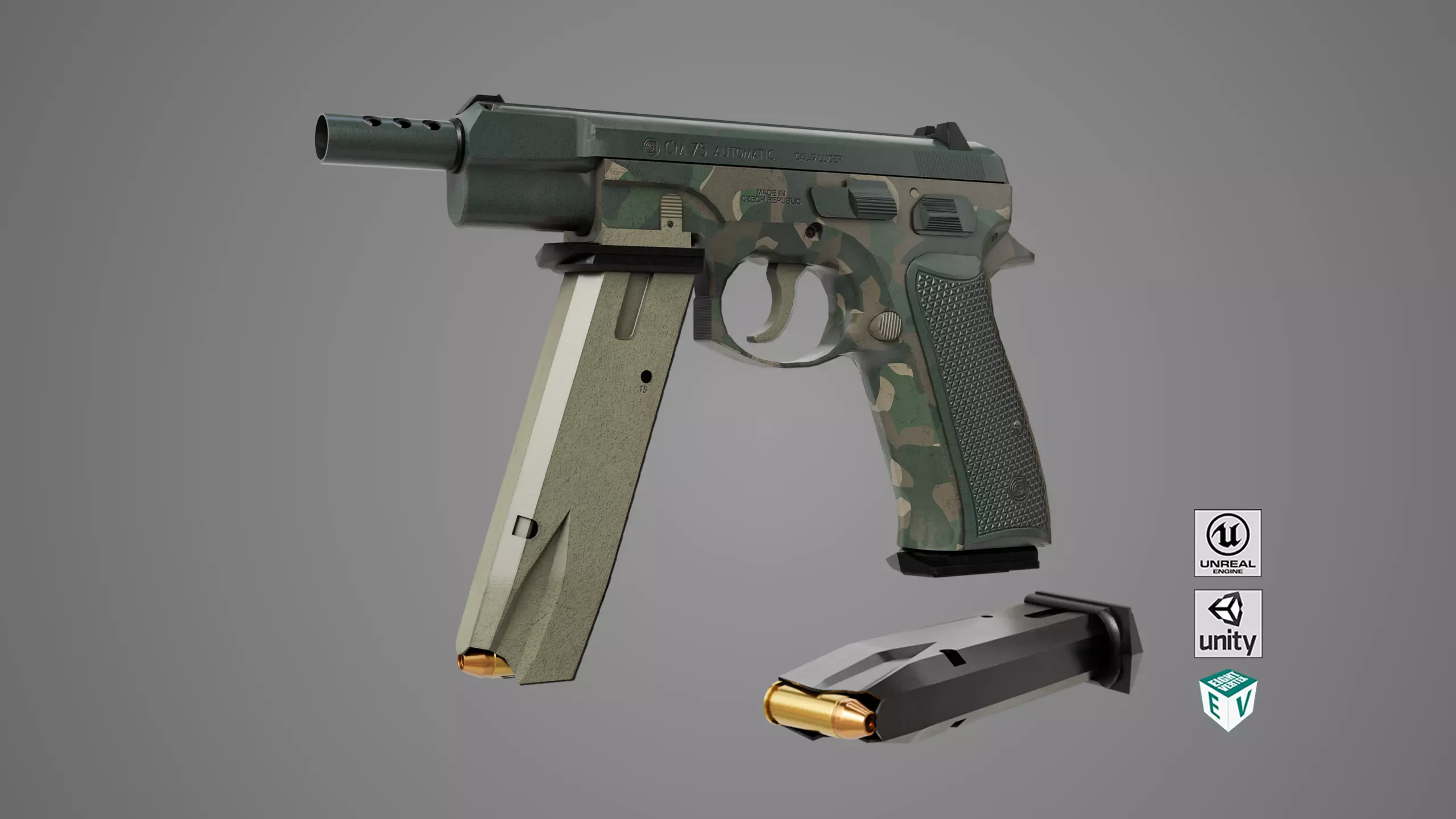Pistol 09 Military Green Generic All PBR UE Textures Low-poly 3D model_0