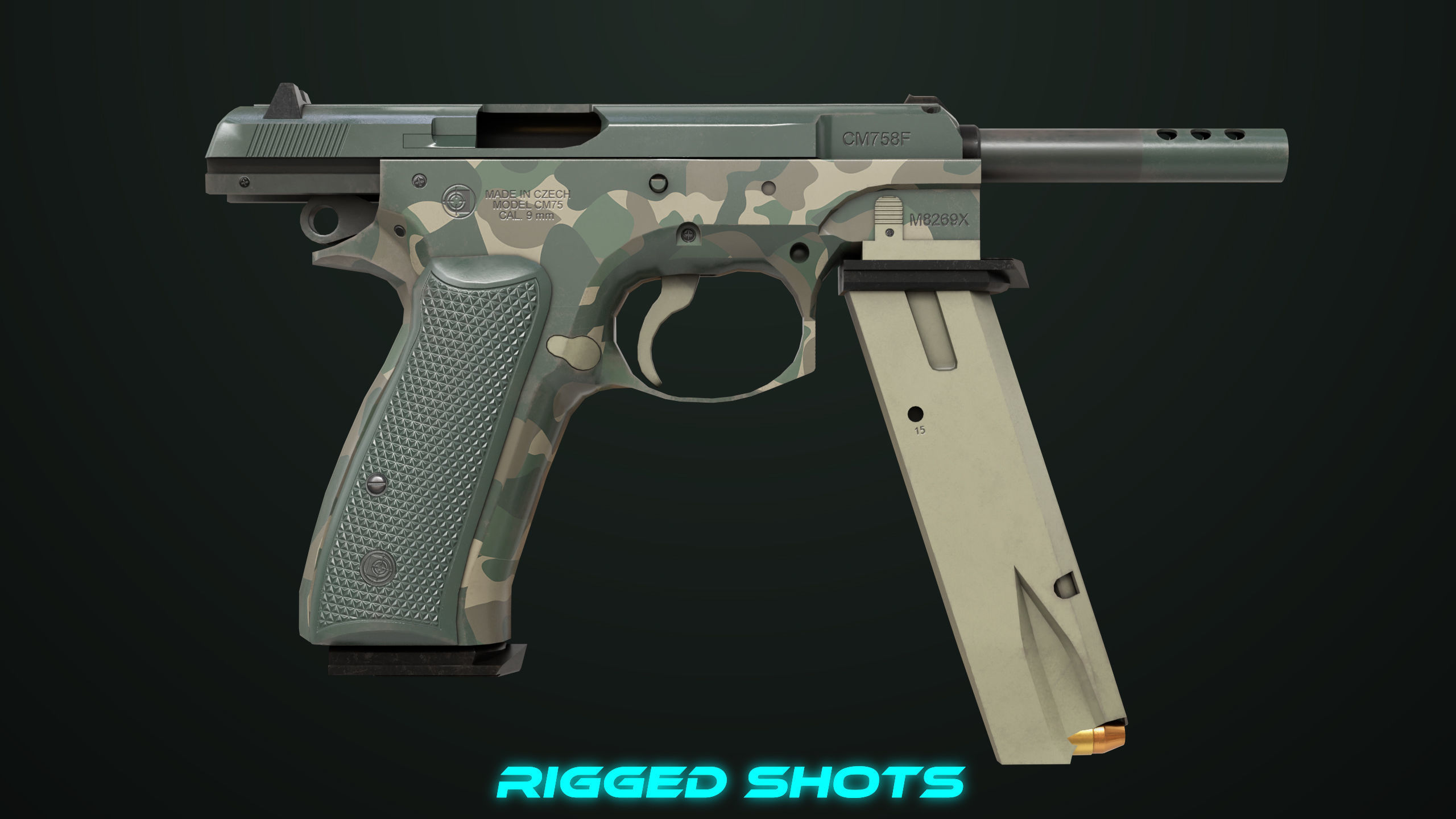 Pistol 09 Military Green Generic All PBR UE Textures Low-poly 3D model_17