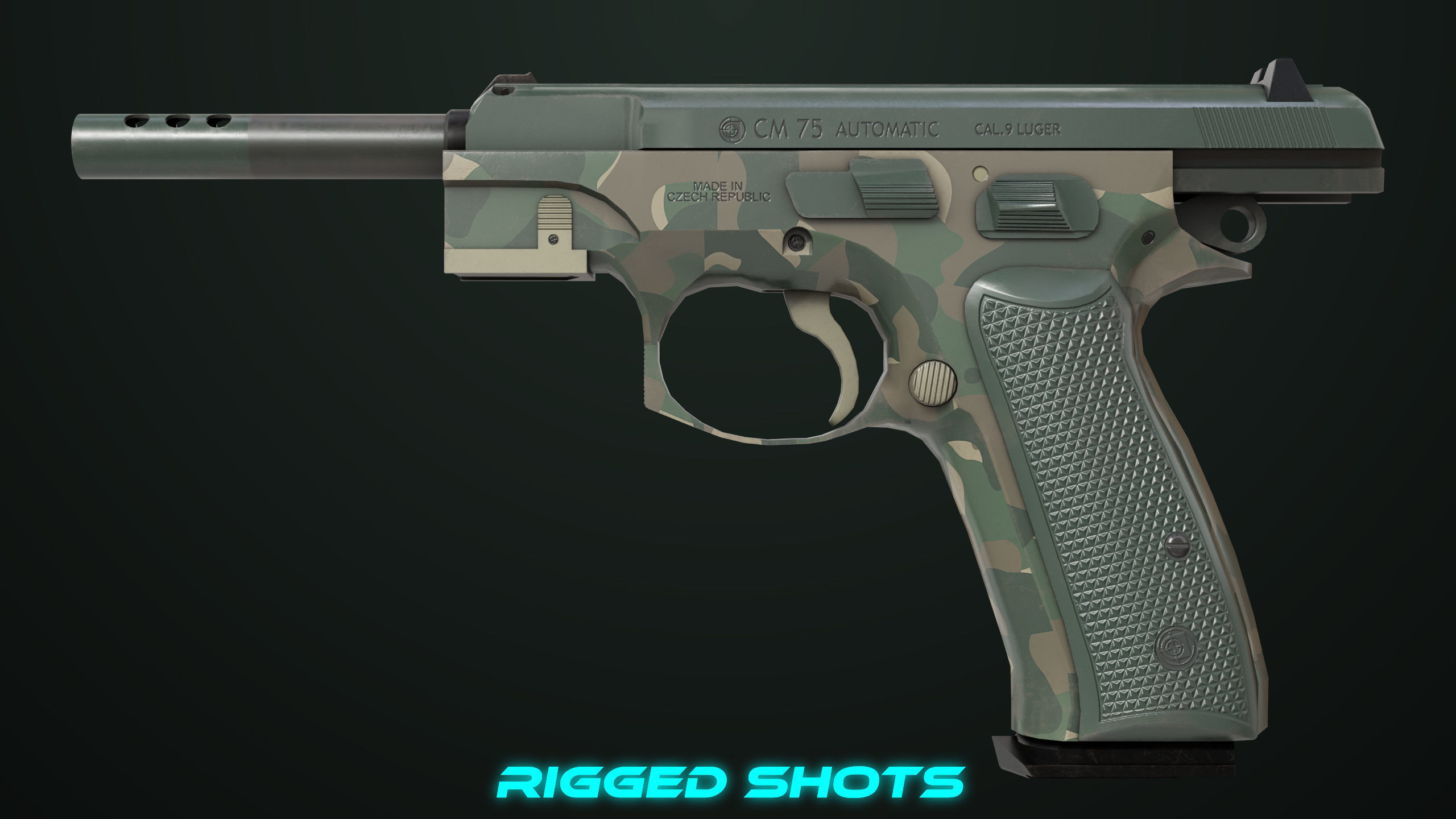 Pistol 09 Military Green Generic All PBR UE Textures Low-poly 3D model_23