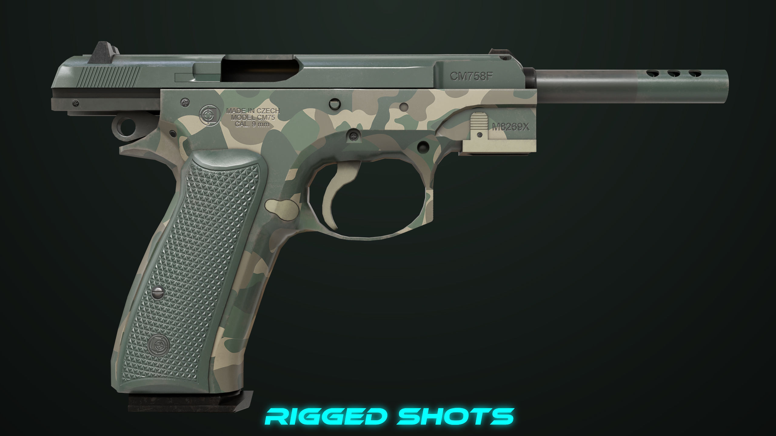 Pistol 09 Military Green Generic All PBR UE Textures Low-poly 3D model_24