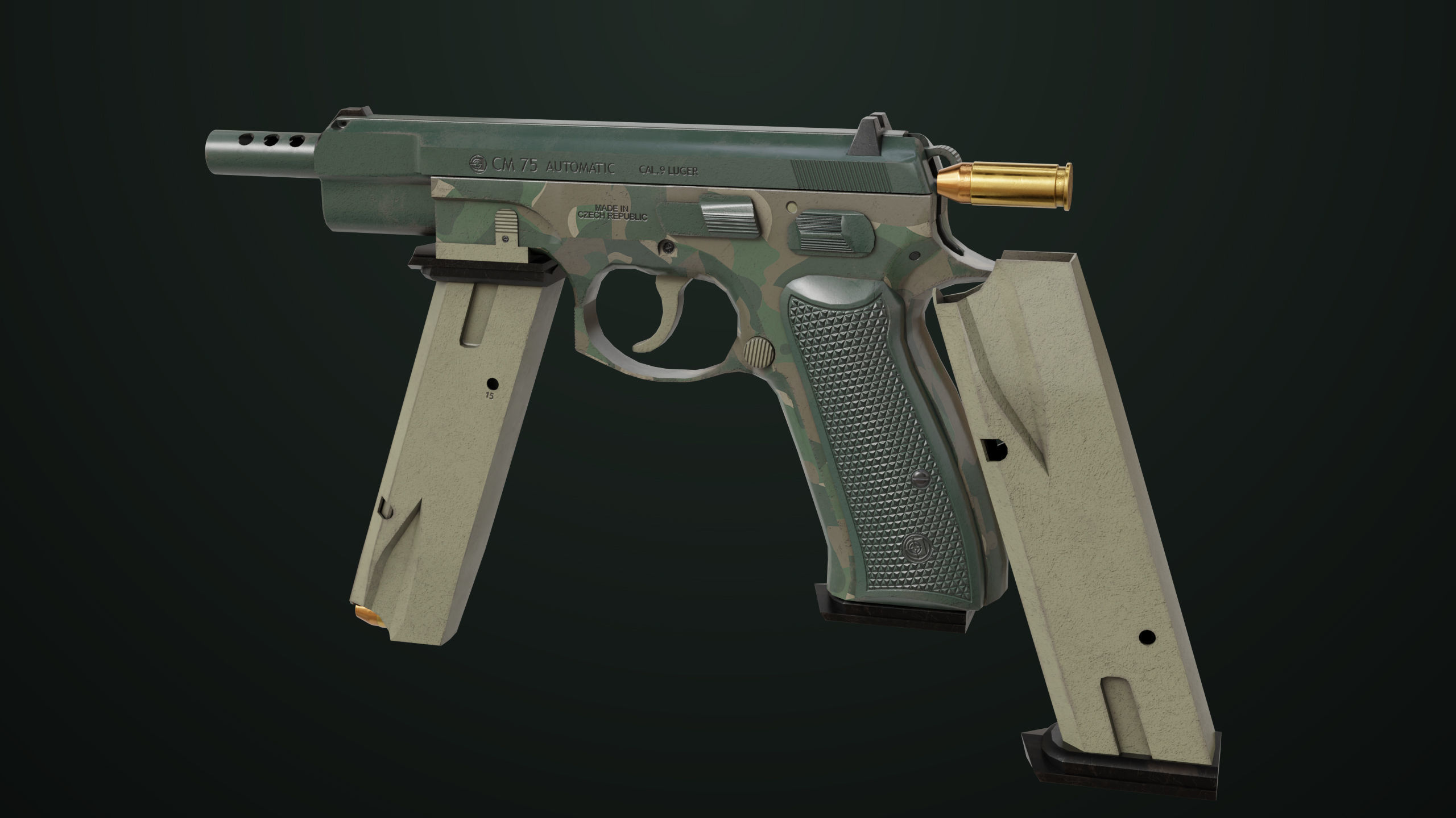 Pistol 09 Military Green Generic All PBR UE Textures Low-poly 3D model_40