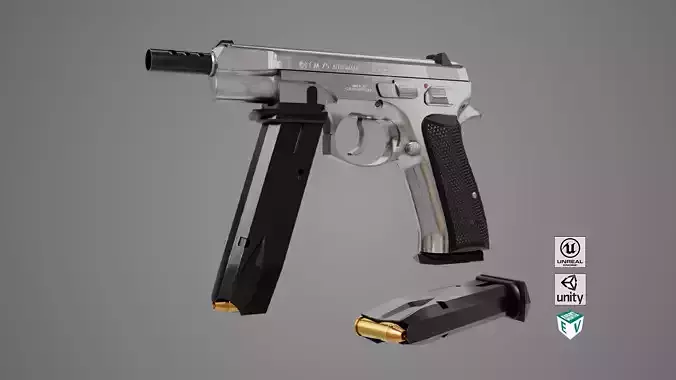 Pistol 09 Silver Generic All PBR UE Textures Low-poly 3D model