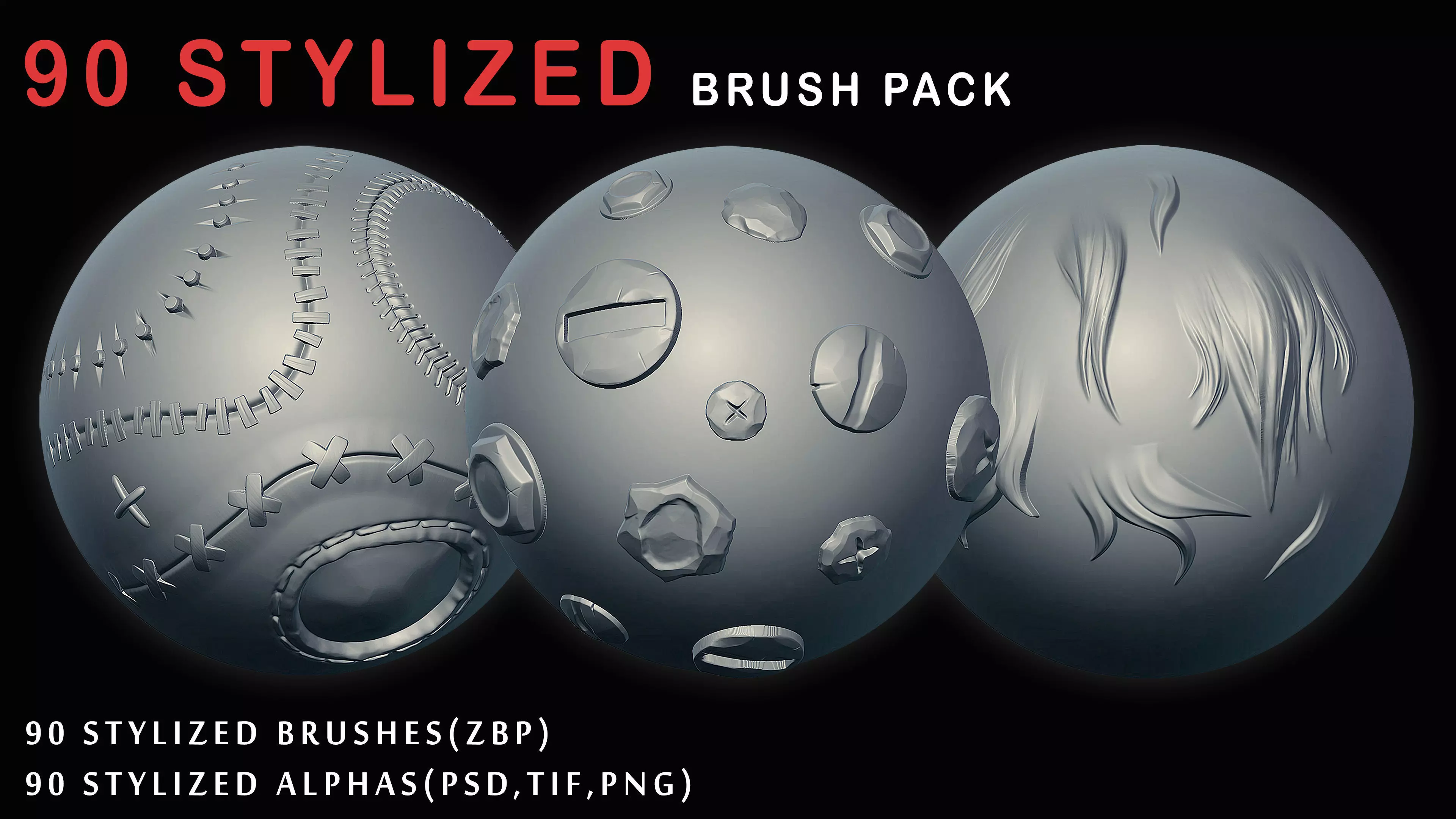 90 Stylized Brushes and Alphas 3D model