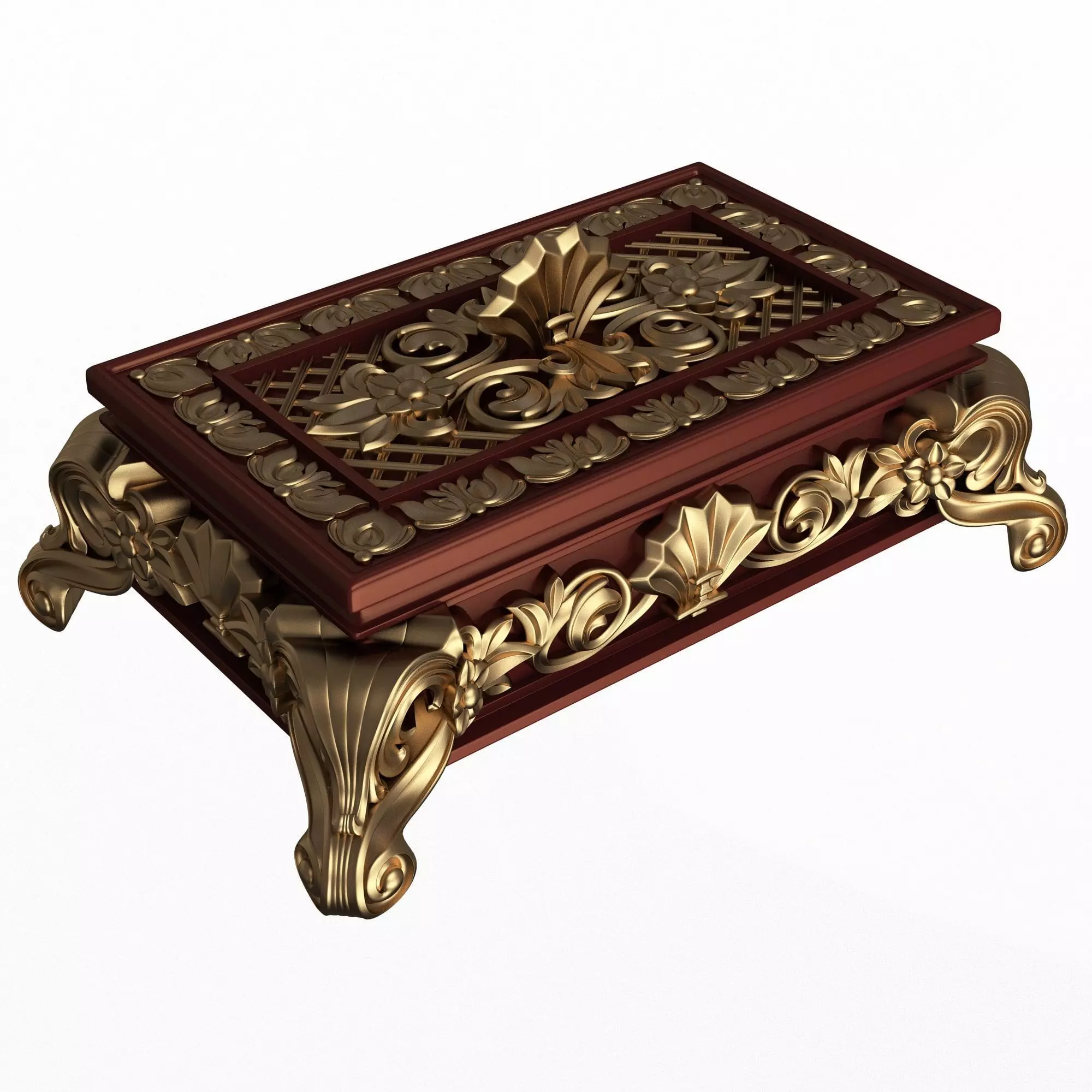 Casket Carved 015 Red Low-poly 3D model_0