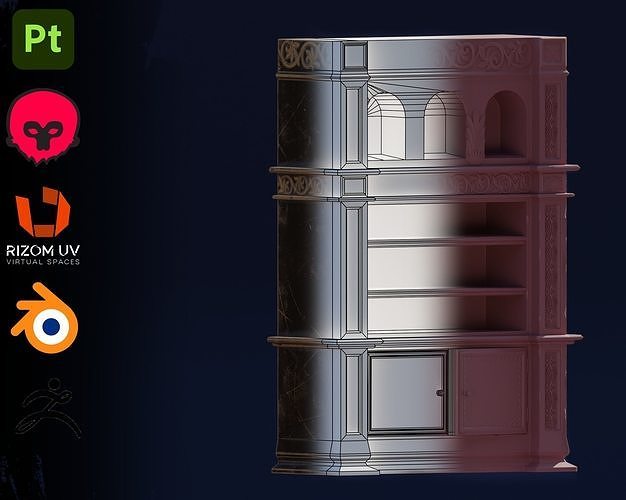 Bookcase Low-poly 3D model