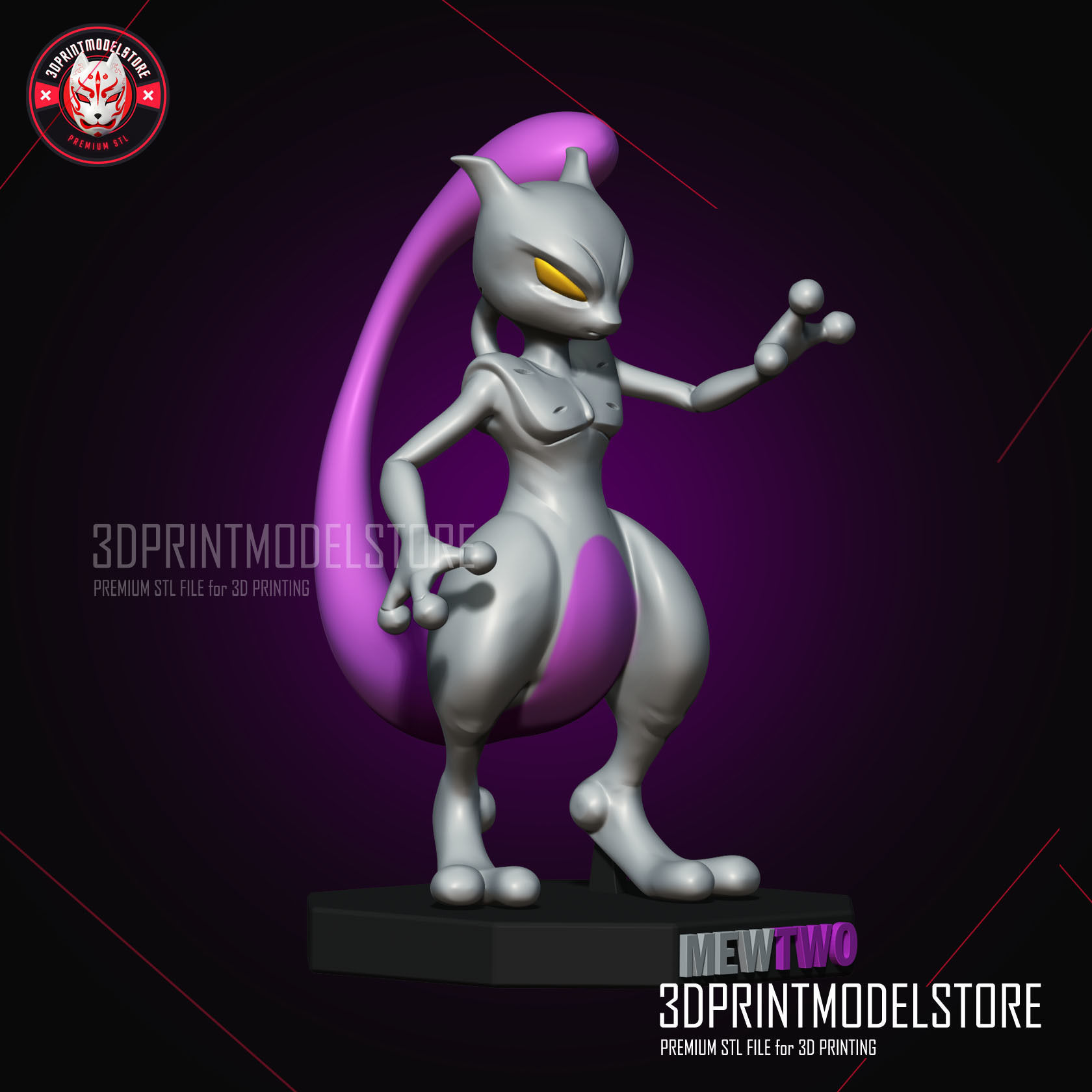 Mewtwo Statue Pokemon - Premium STL Files 3D print model_1