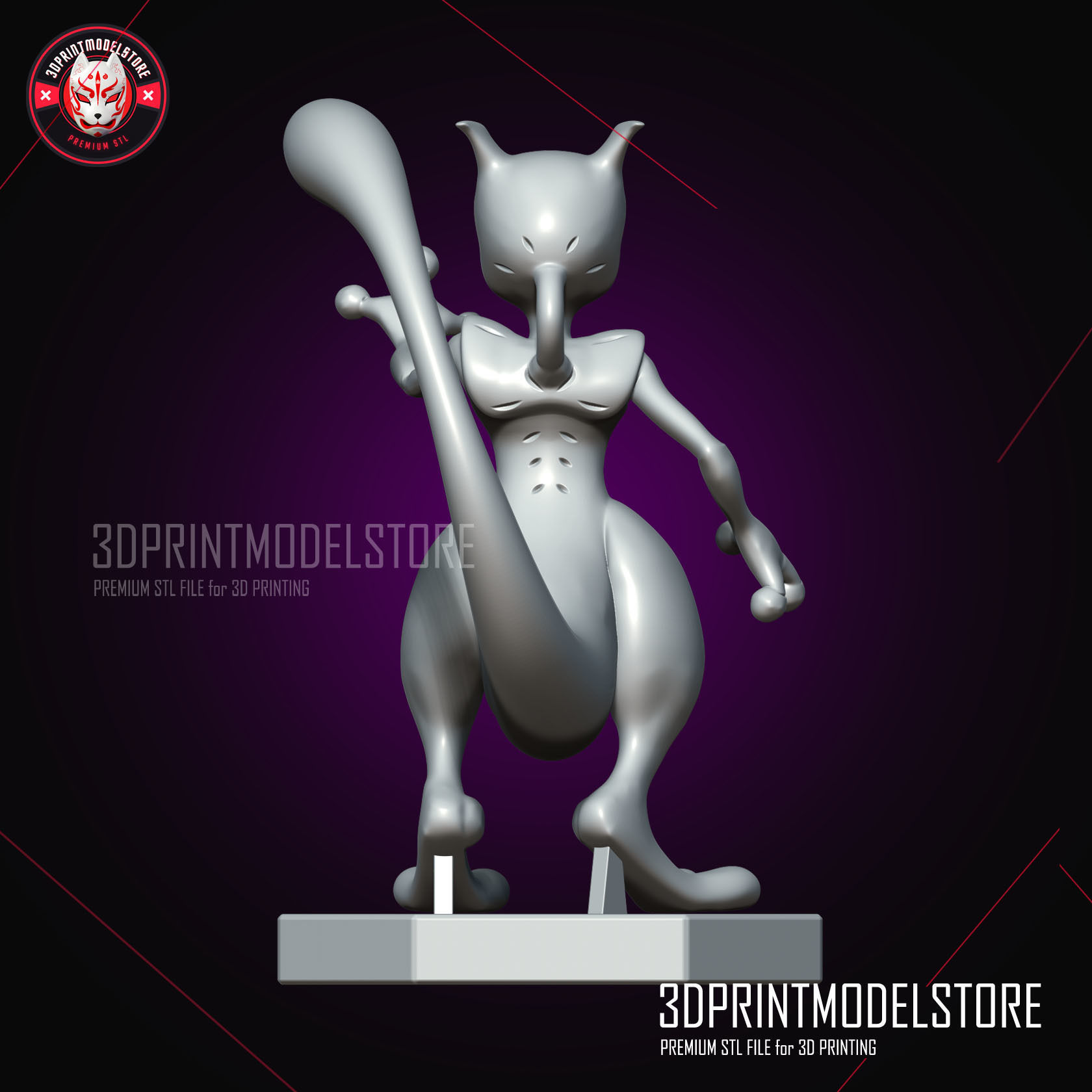 Mewtwo Statue Pokemon - Premium STL Files 3D print model_3