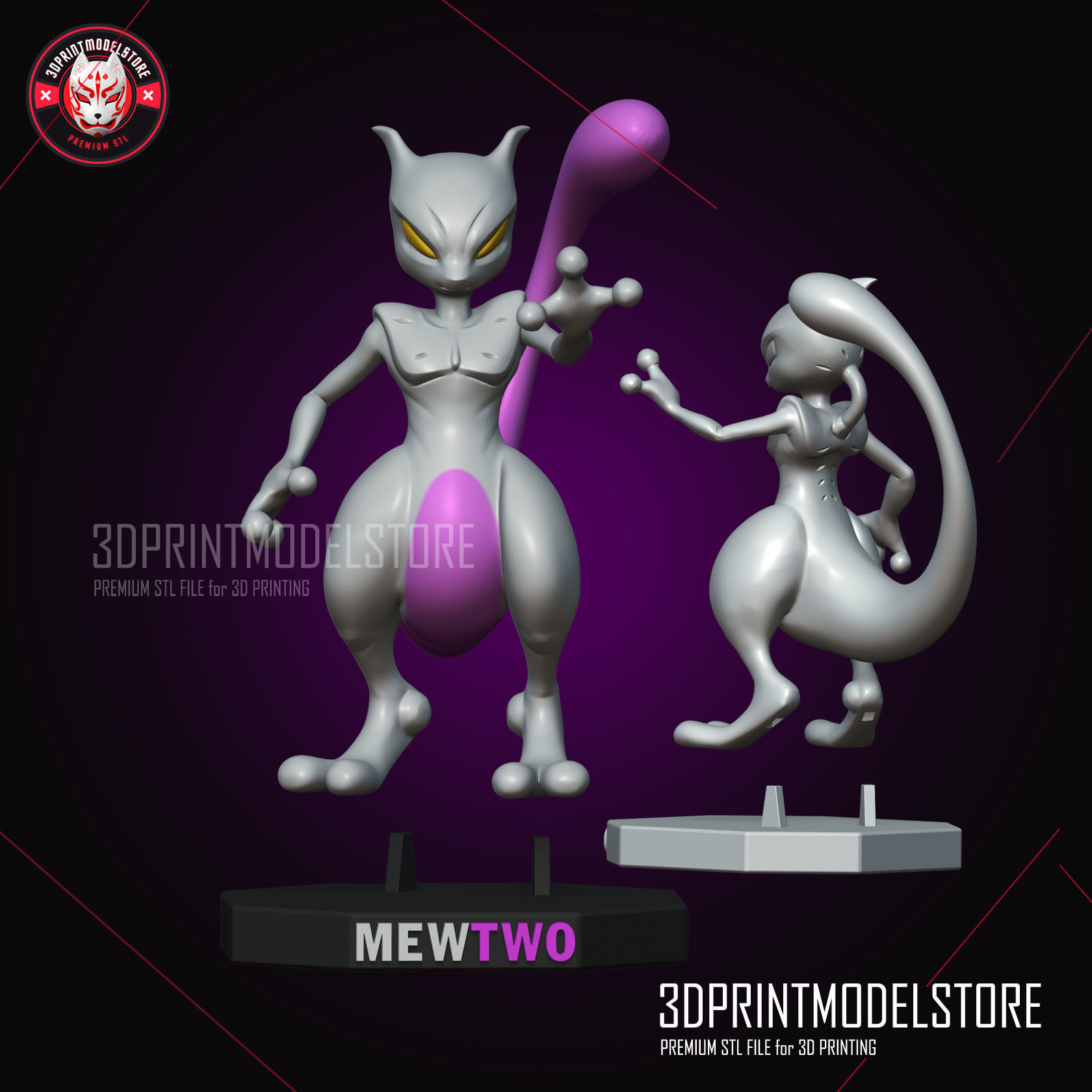 Mewtwo Statue Pokemon - Premium STL Files 3D print model_4