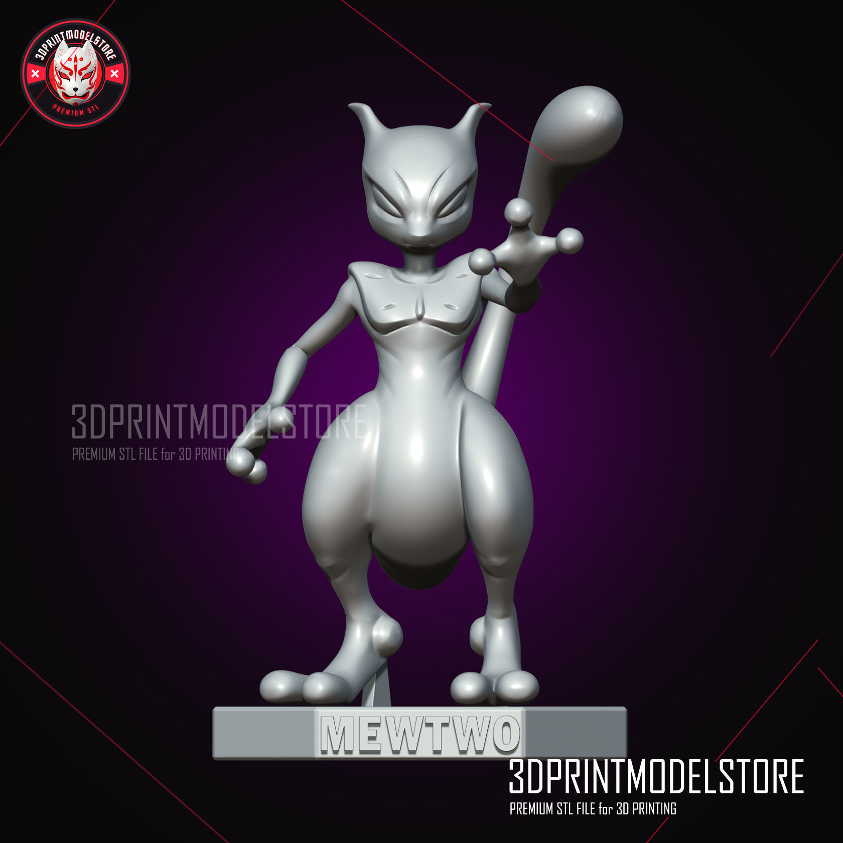 Mewtwo Statue Pokemon - Premium STL Files 3D print model_2