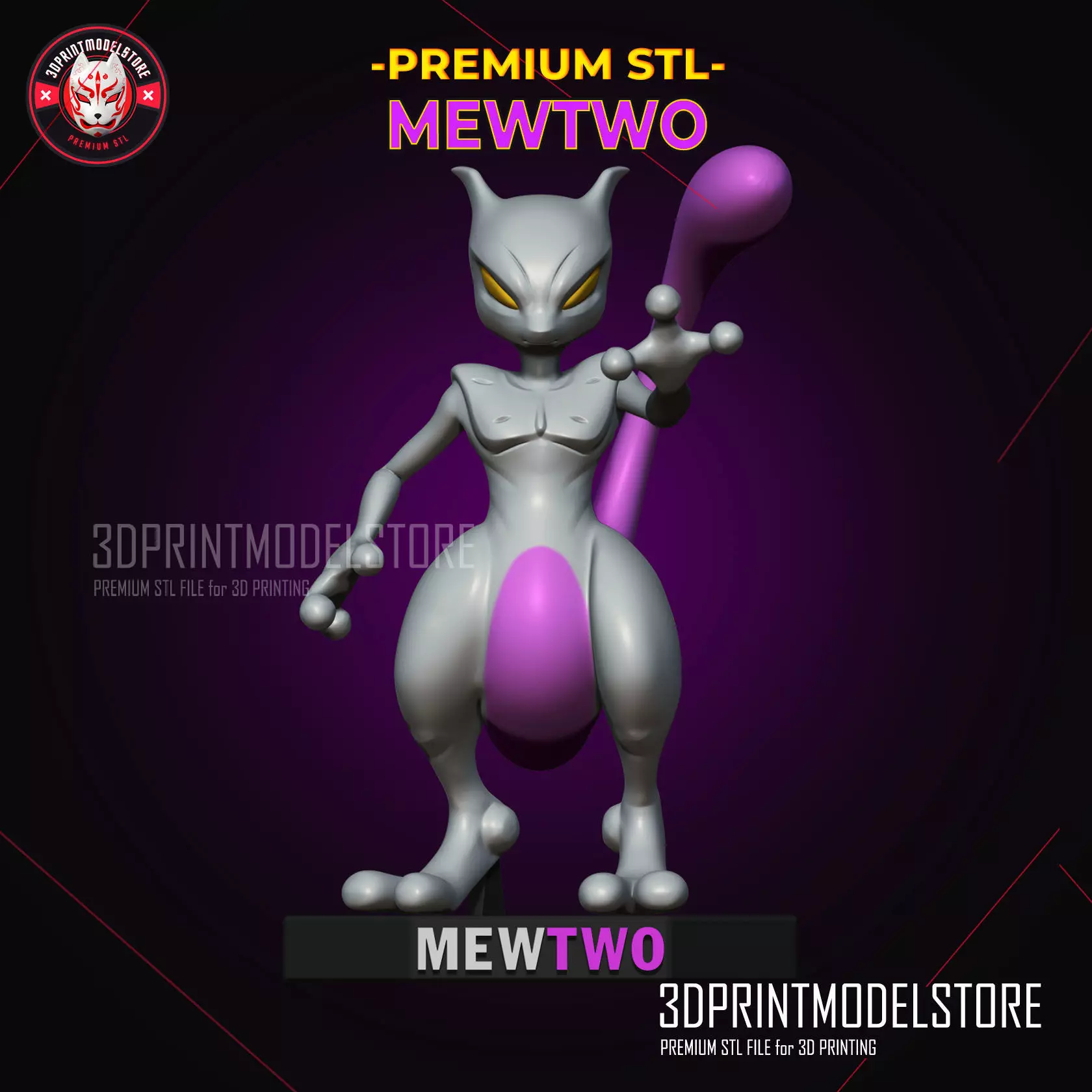 Mewtwo Statue Pokemon - Premium STL Files 3D print model_0
