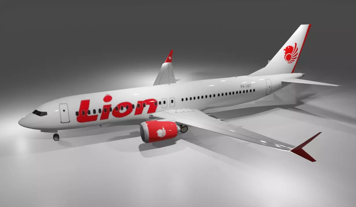 Lion Air Boeing 737 max 8 3D model with cockpit Low-poly 3D model