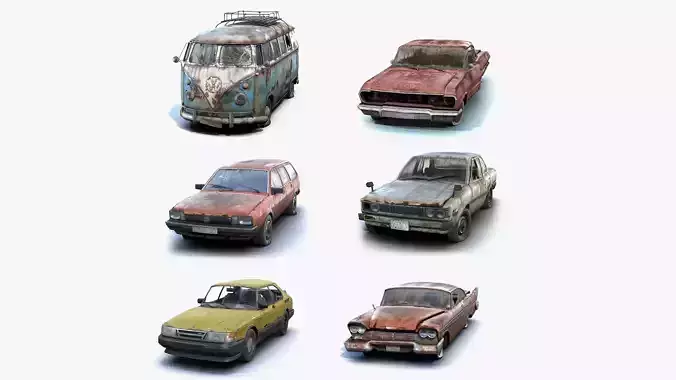 Old Rusted Retro Cars Collection 