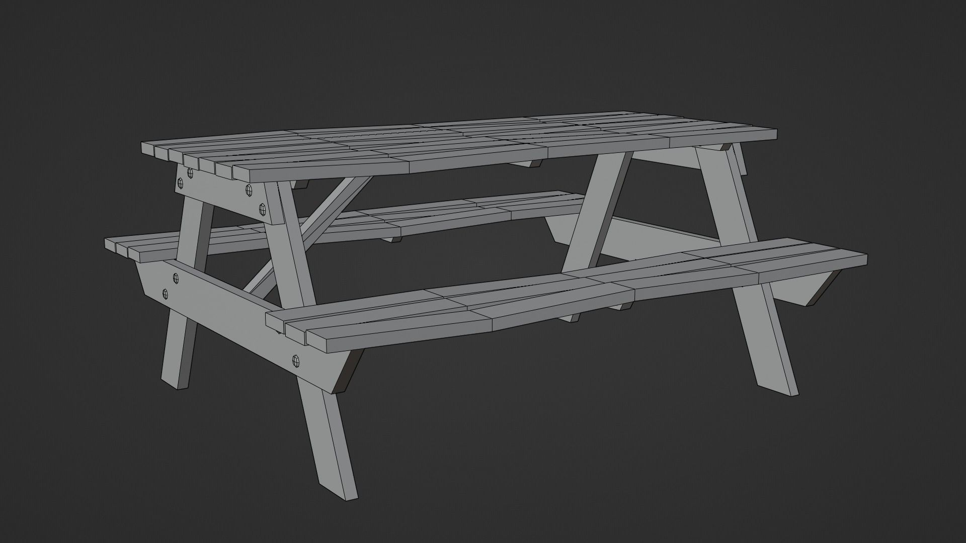 Low-Poly Realistic Wooden Picnic Table Low-poly 3D model_3