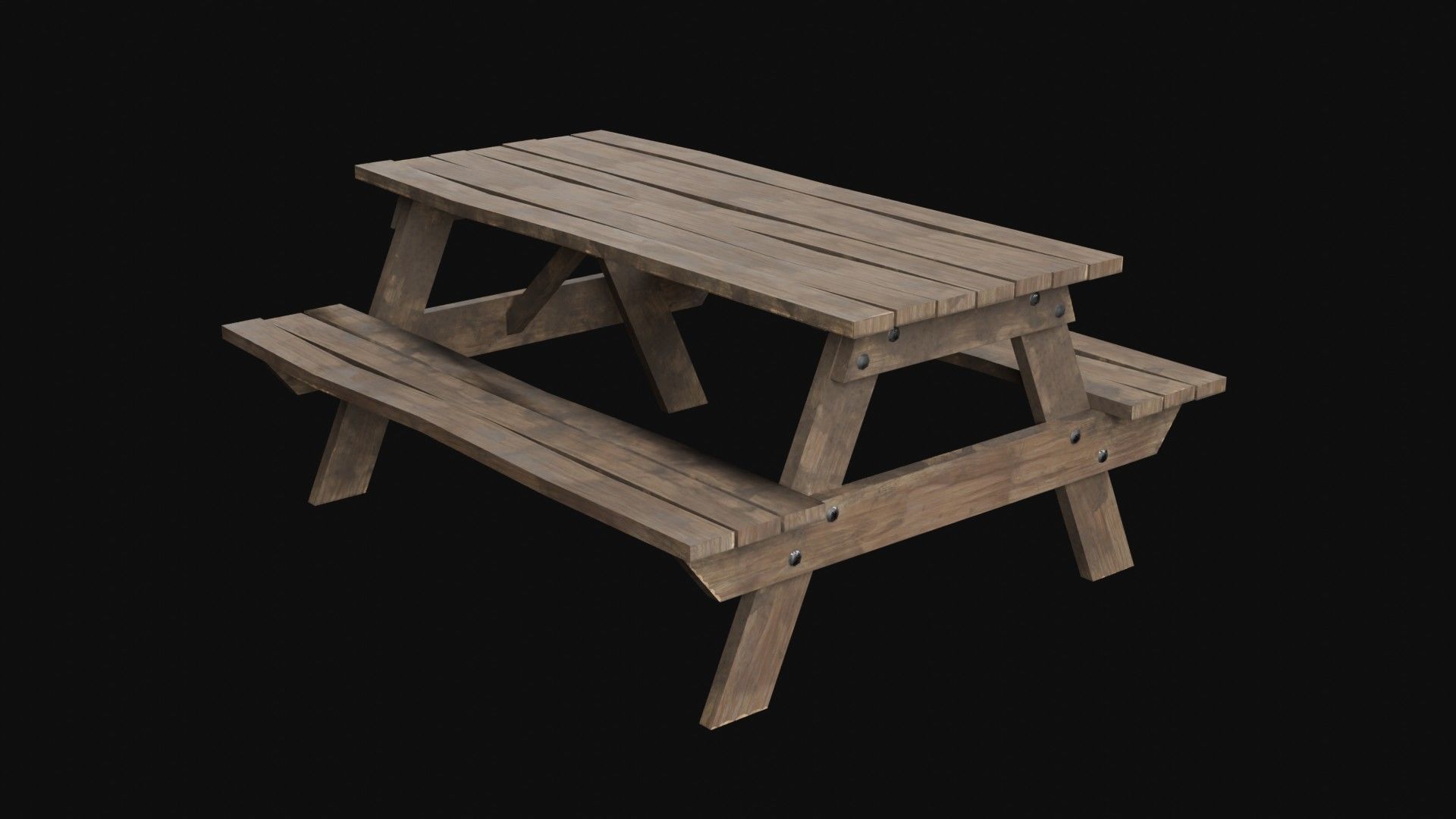 Low-Poly Realistic Wooden Picnic Table Low-poly 3D model_4