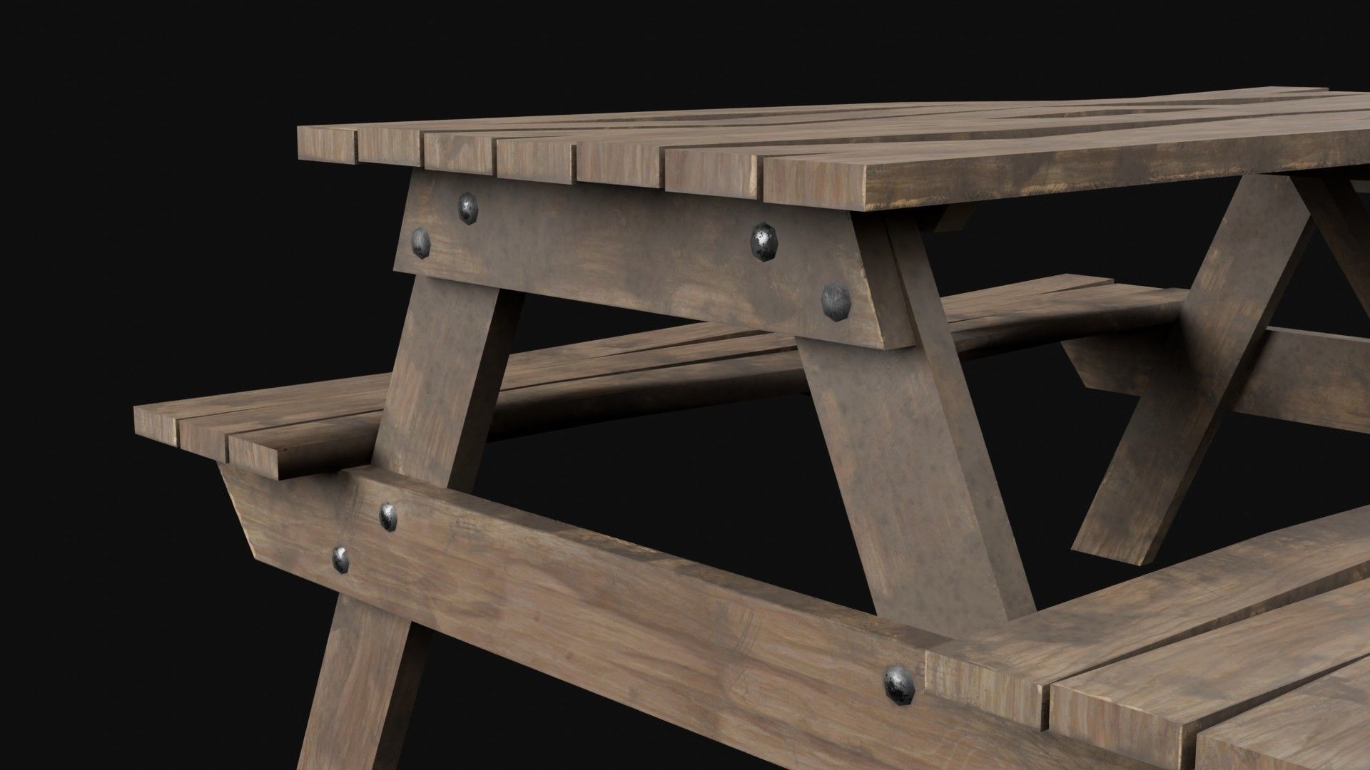 Low-Poly Realistic Wooden Picnic Table Low-poly 3D model_16