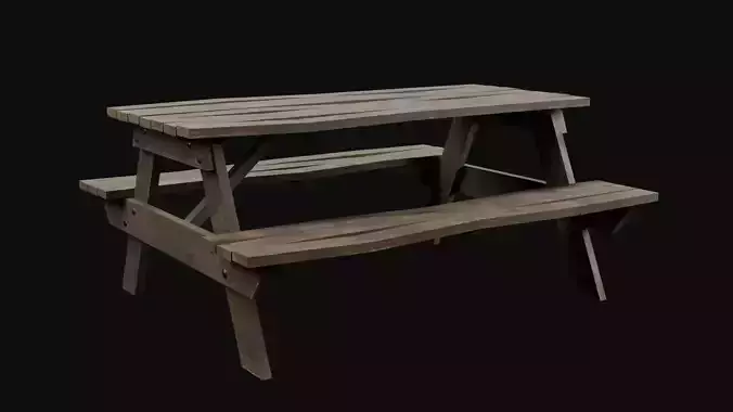 Low-Poly Realistic Wooden Picnic Table
