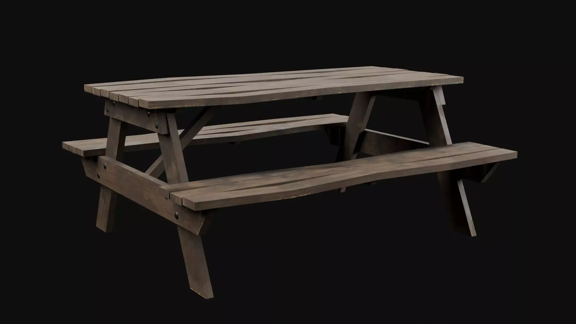 Low-Poly Realistic Wooden Picnic Table Low-poly 3D model_0