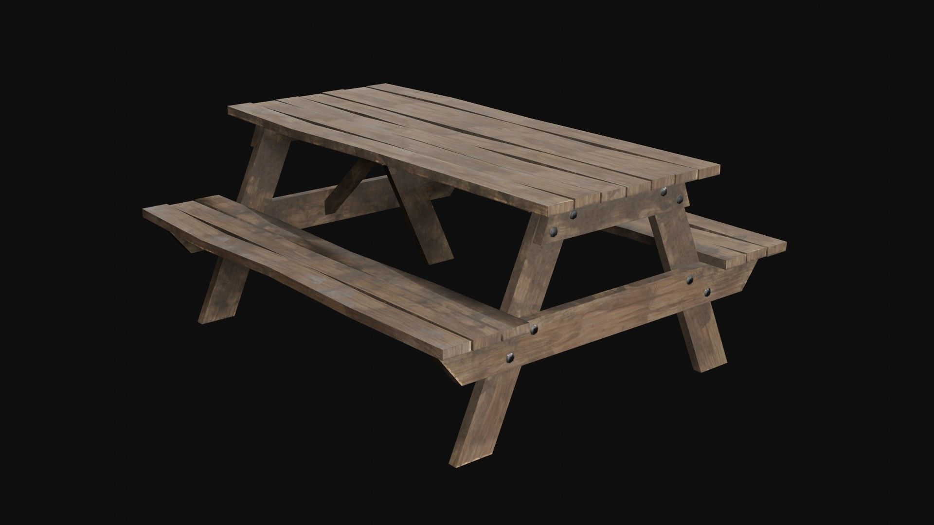 Low-Poly Realistic Wooden Picnic Table Low-poly 3D model_5