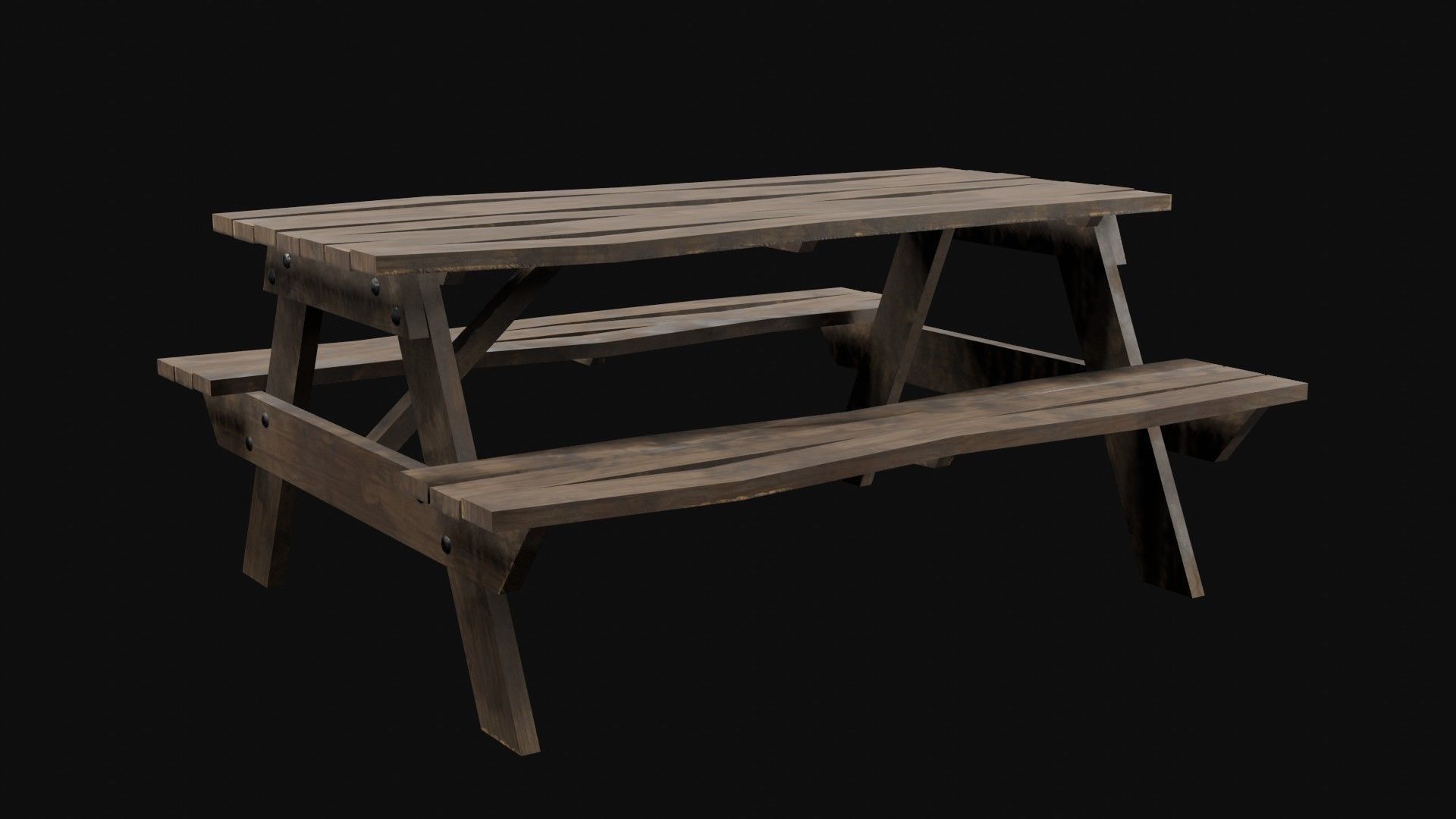 Low-Poly Realistic Wooden Picnic Table Low-poly 3D model_1