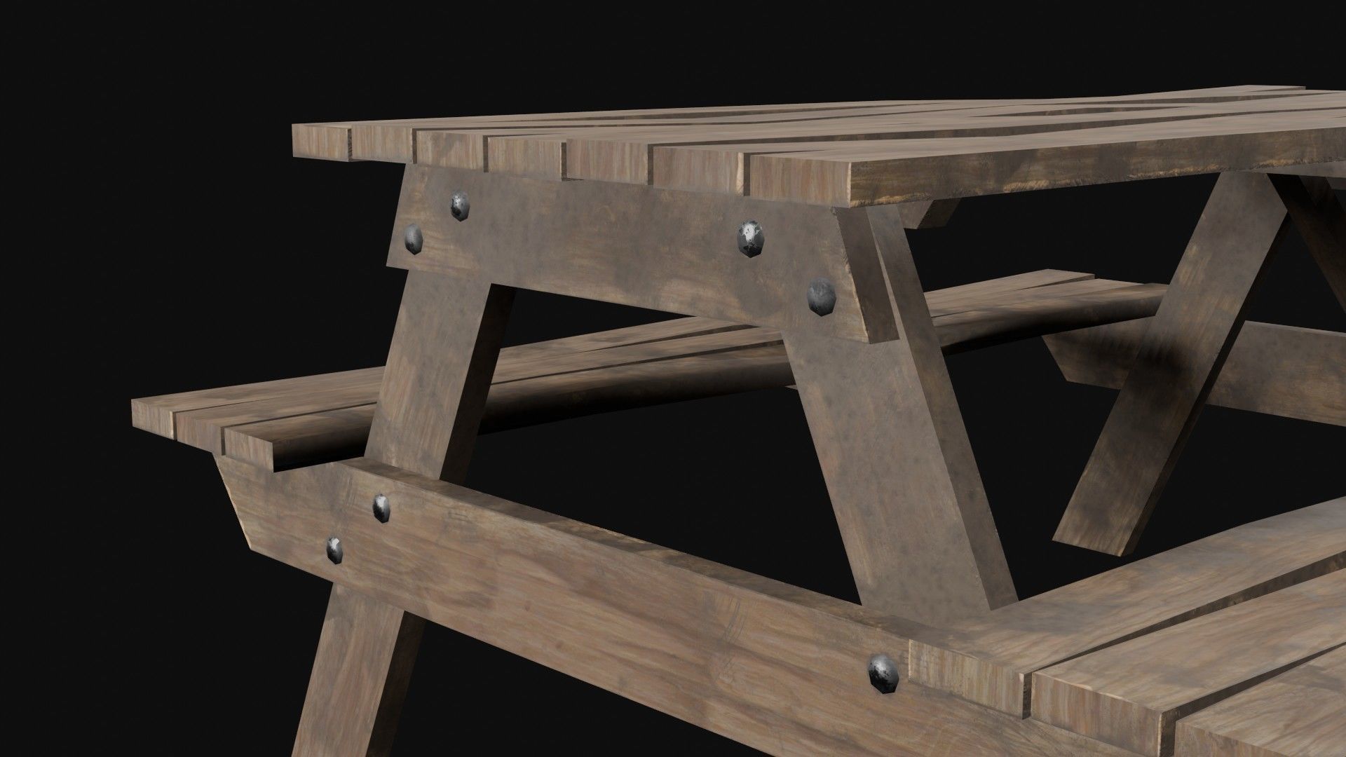Low-Poly Realistic Wooden Picnic Table Low-poly 3D model_17