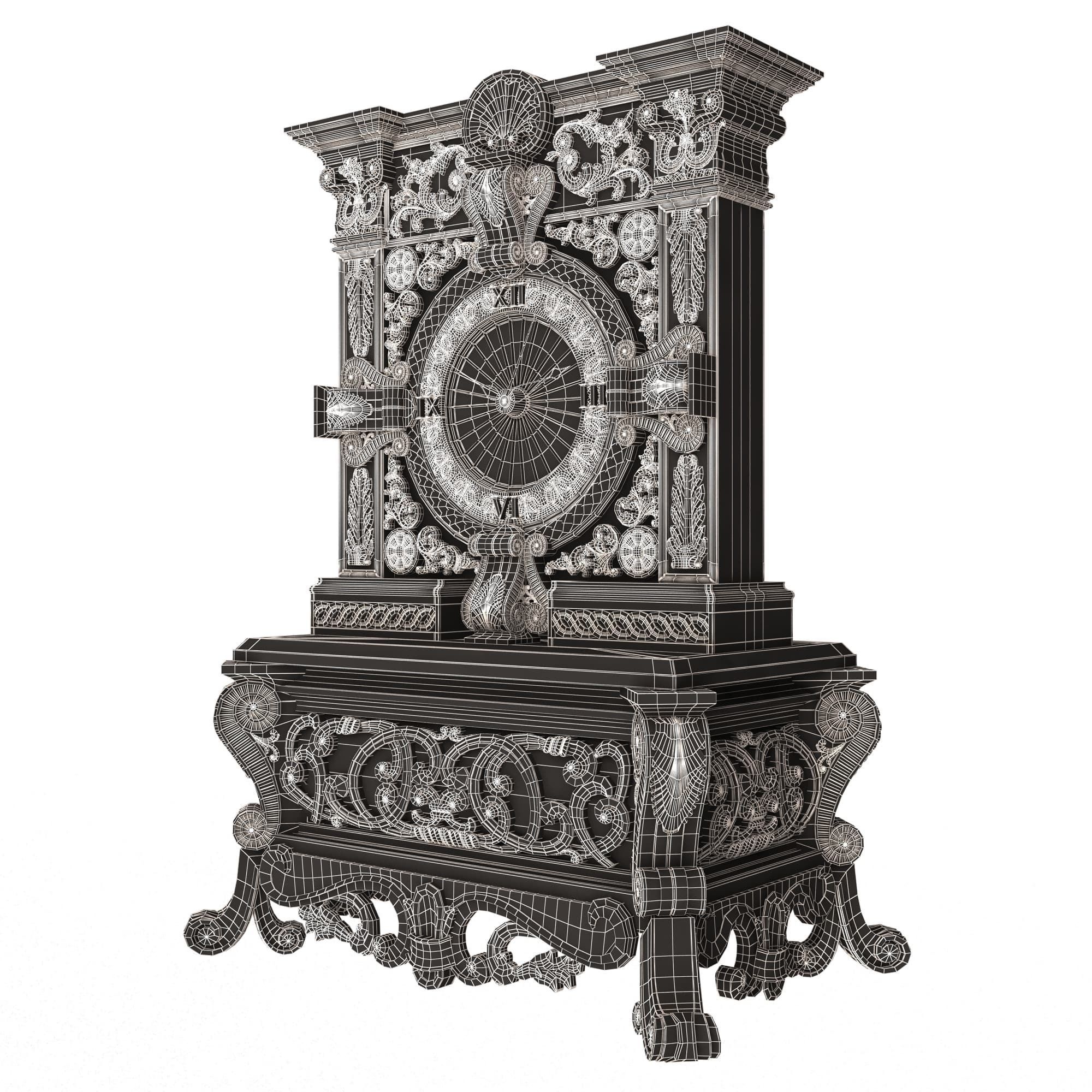 Casket Clock Carved 01 Green Low-poly 3D model_8