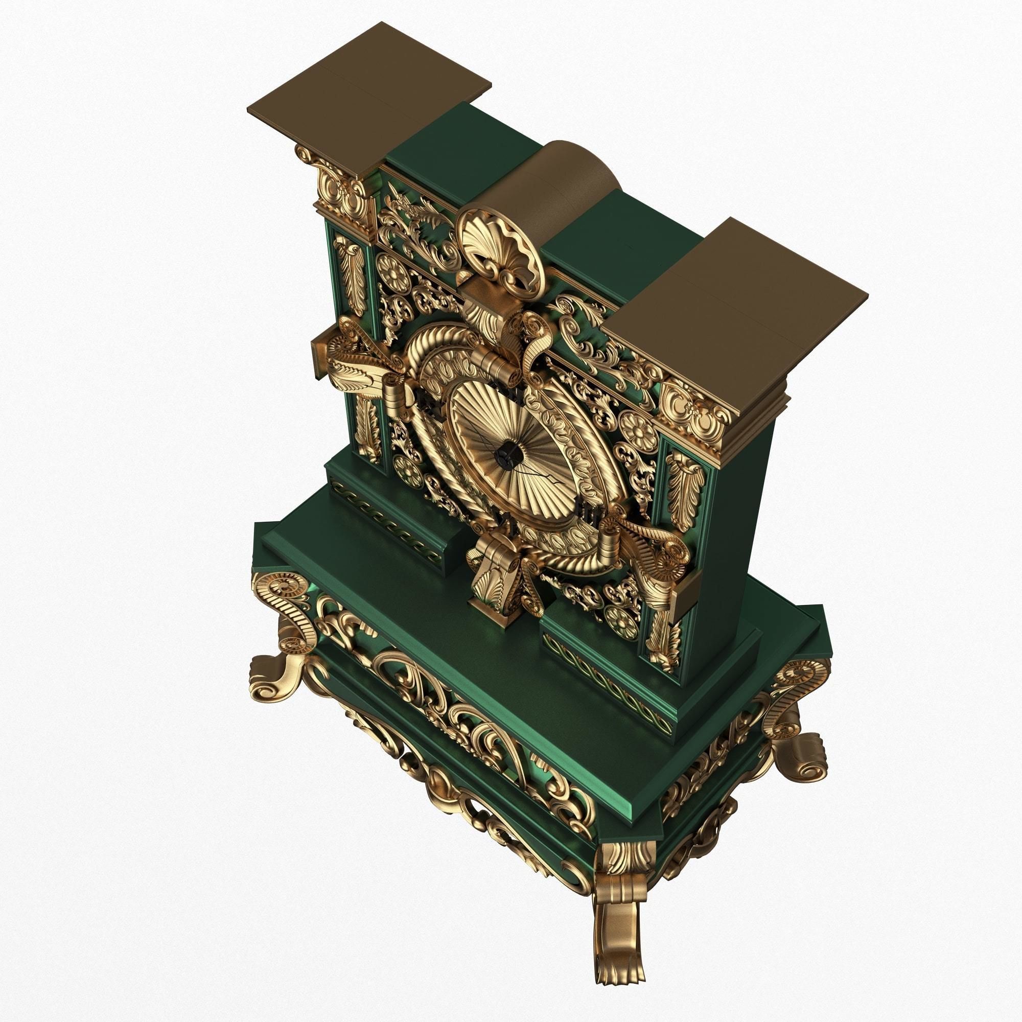 Casket Clock Carved 01 Green Low-poly 3D model_4