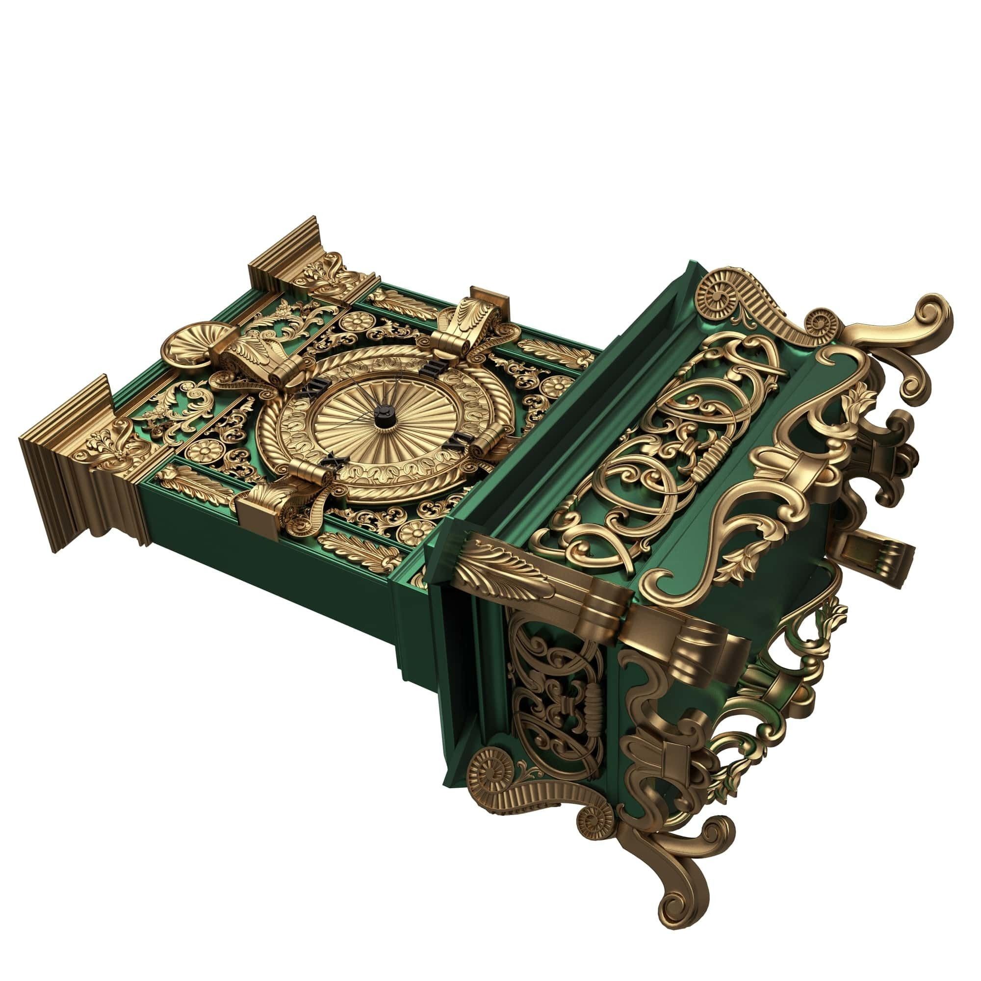 Casket Clock Carved 01 Green Low-poly 3D model_5