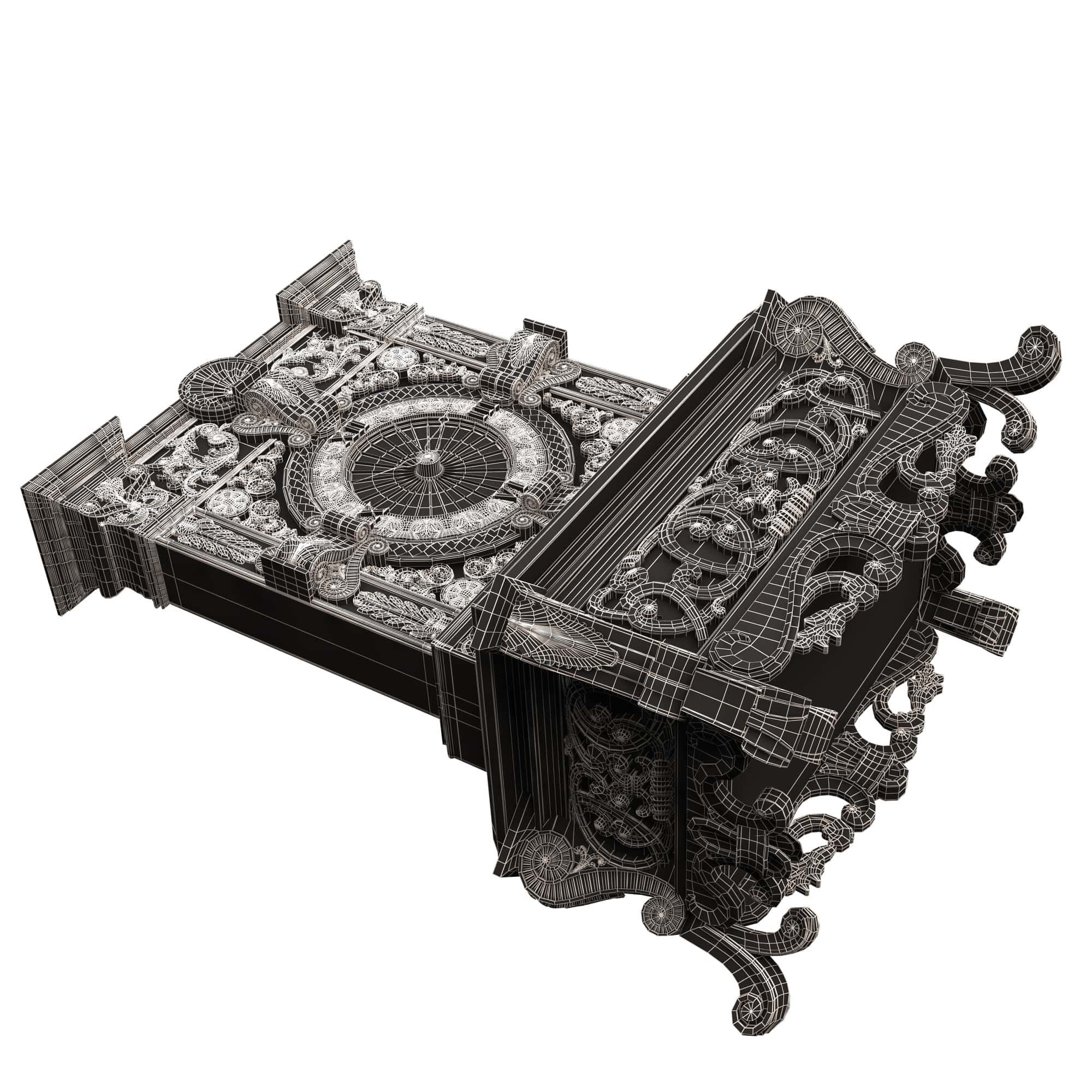 Casket Clock Carved 01 Green Low-poly 3D model_11