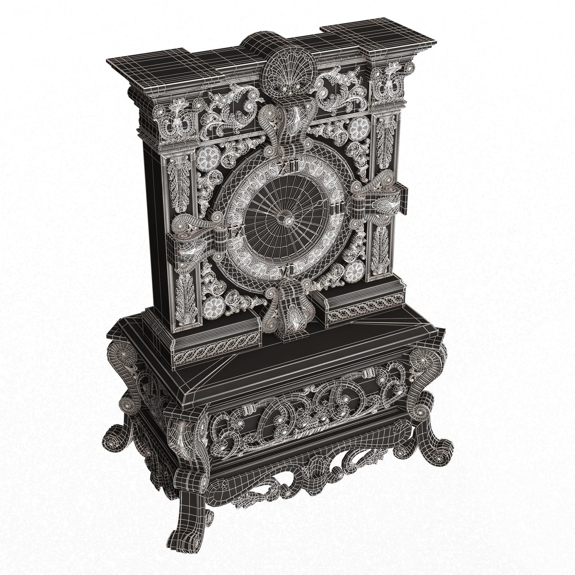Casket Clock Carved 01 Green Low-poly 3D model_7