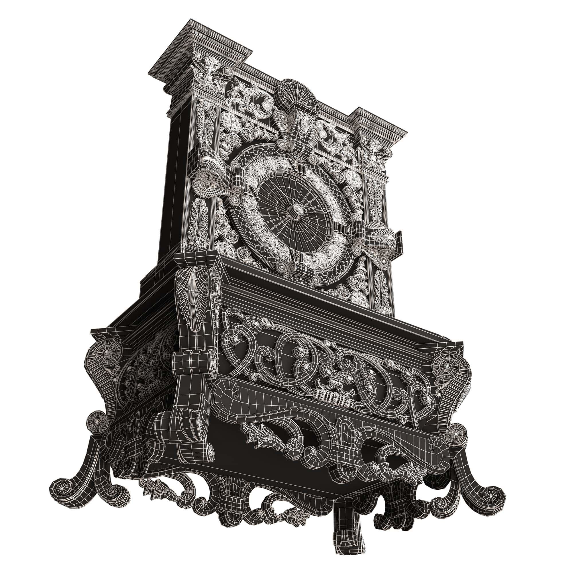 Casket Clock Carved 01 Green Low-poly 3D model_9