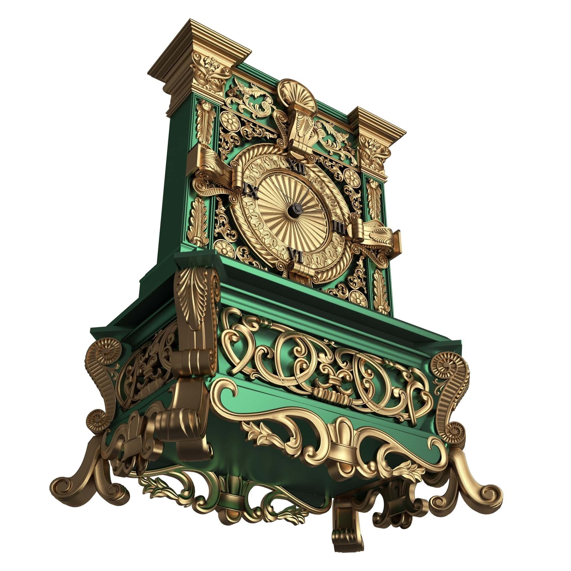 Casket Clock Carved 01 Green Low-poly 3D model_3