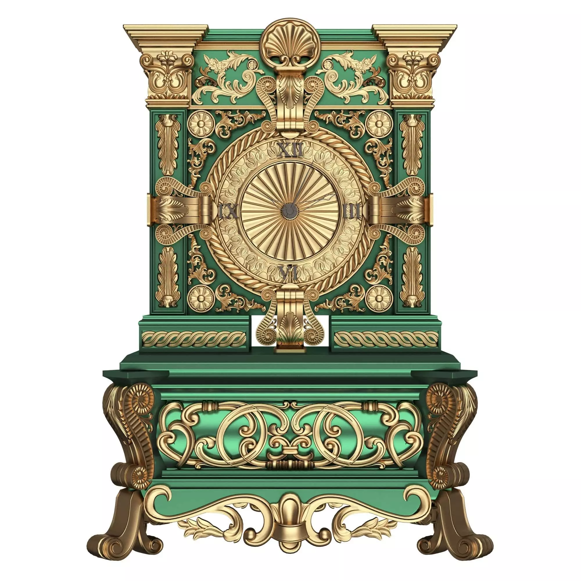 Casket Clock Carved 01 Green Low-poly 3D model_0
