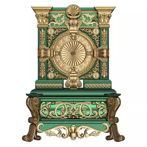 Casket Clock Carved 01 Green