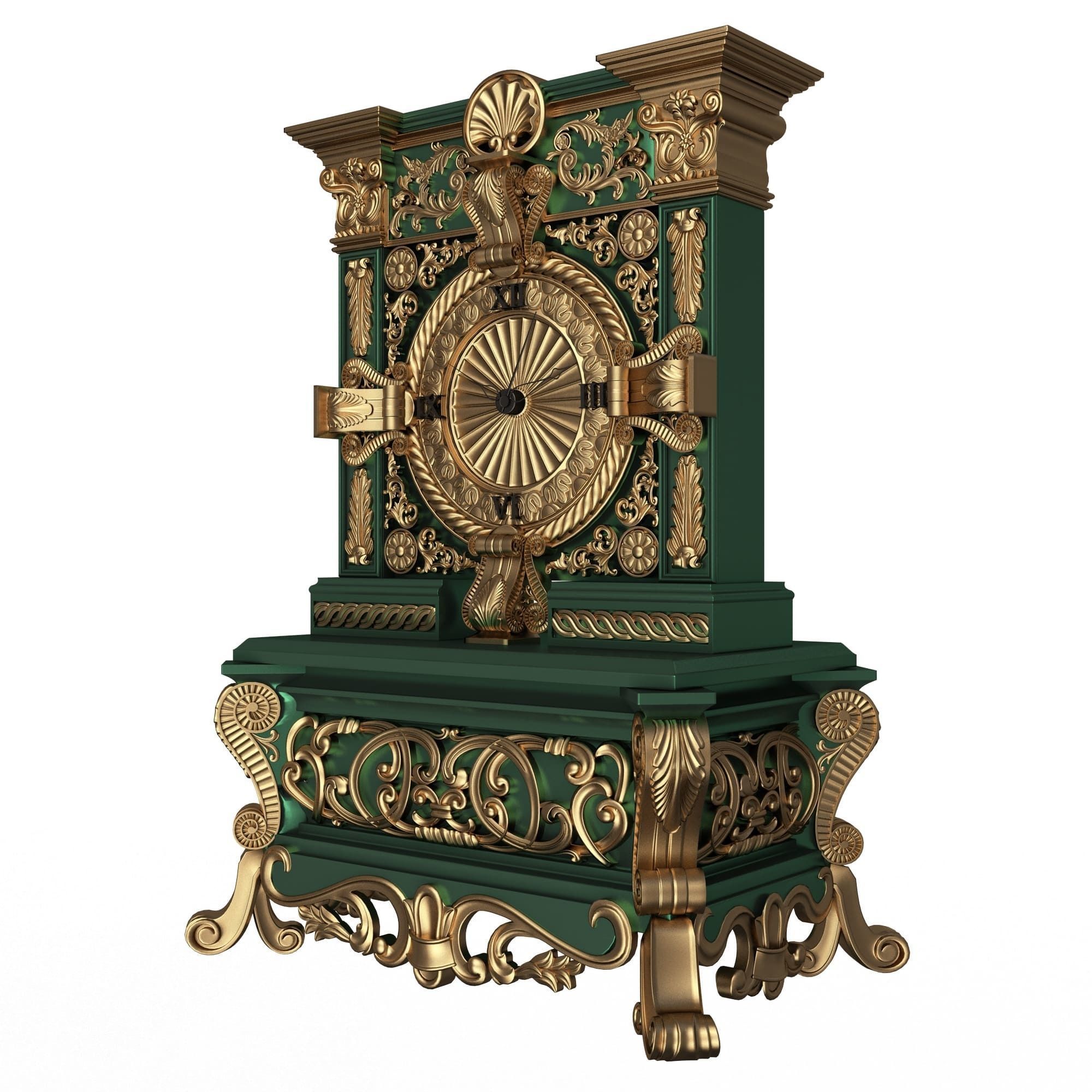 Casket Clock Carved 01 Green Low-poly 3D model_2