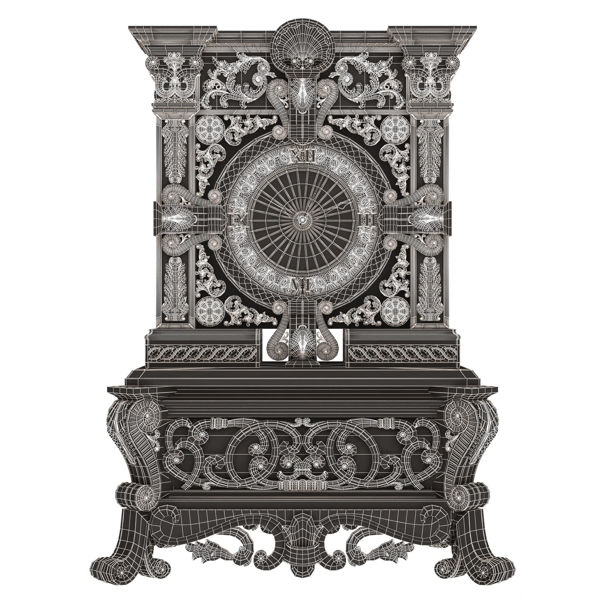 Casket Clock Carved 01 Green Low-poly 3D model_6