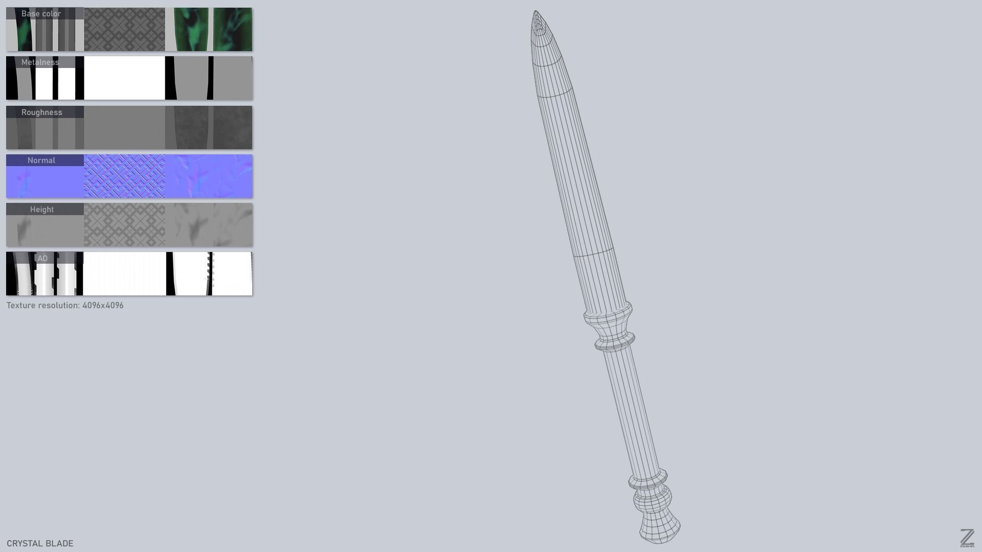 Crystal blade Low-poly 3D model_3