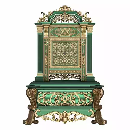Casket Clock Carved 02 Green
