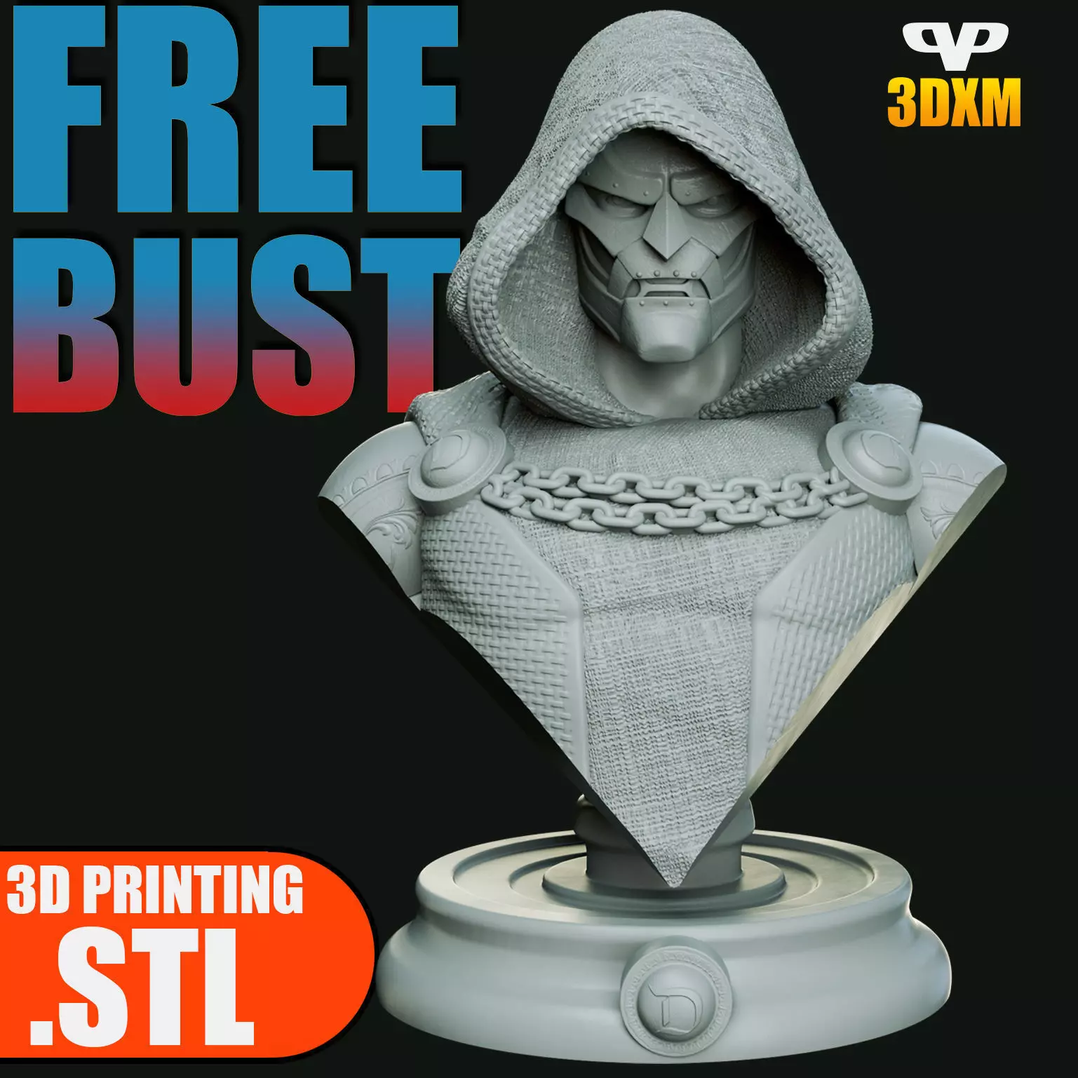 FREE Dr Doom Bust STL for 3D Printing 3DXM ChibiSTL Free 3D print model_0
